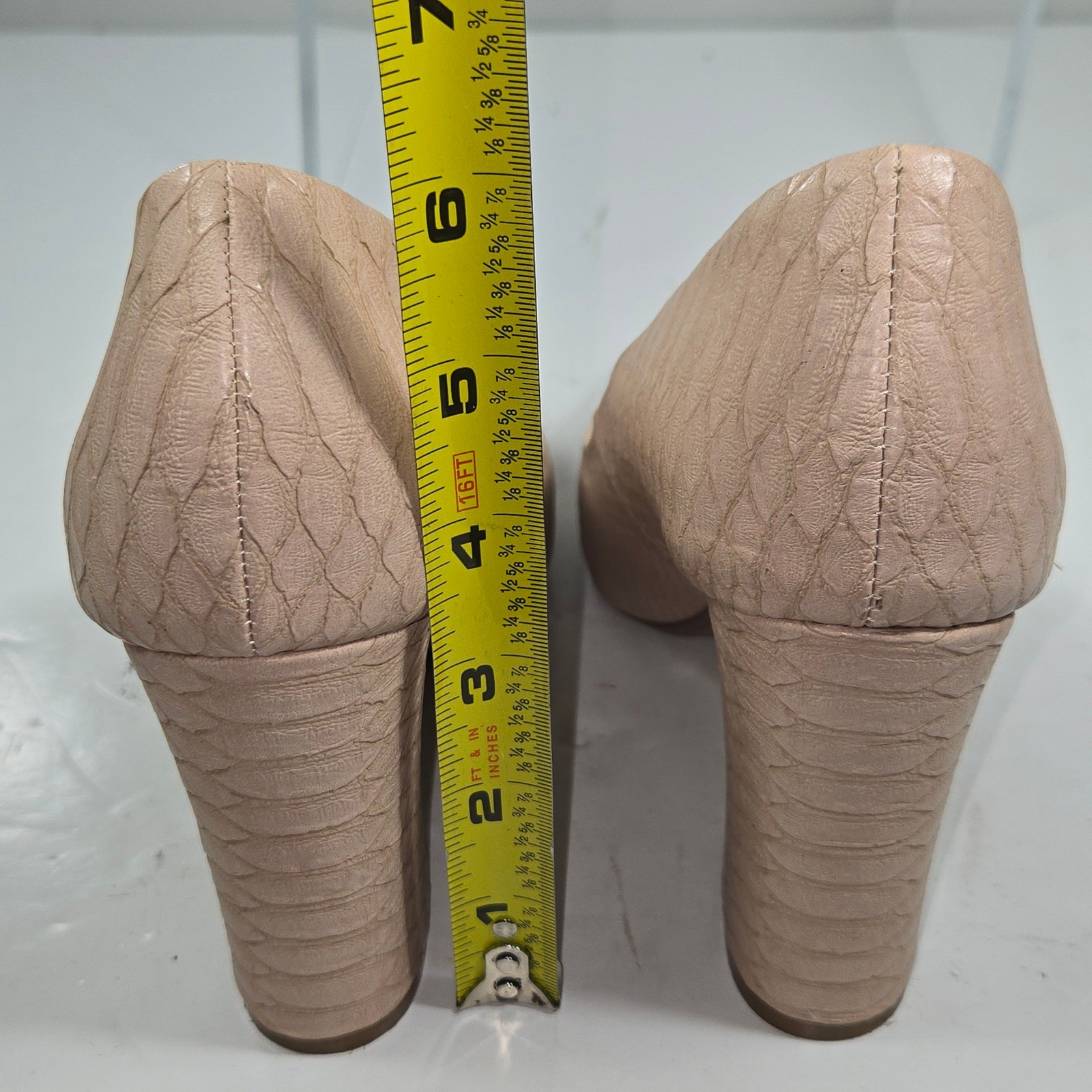 Kaari Blue Patricia Pink Snakeskin Embossed Block Heel Pointed Toe Pumps 6.5