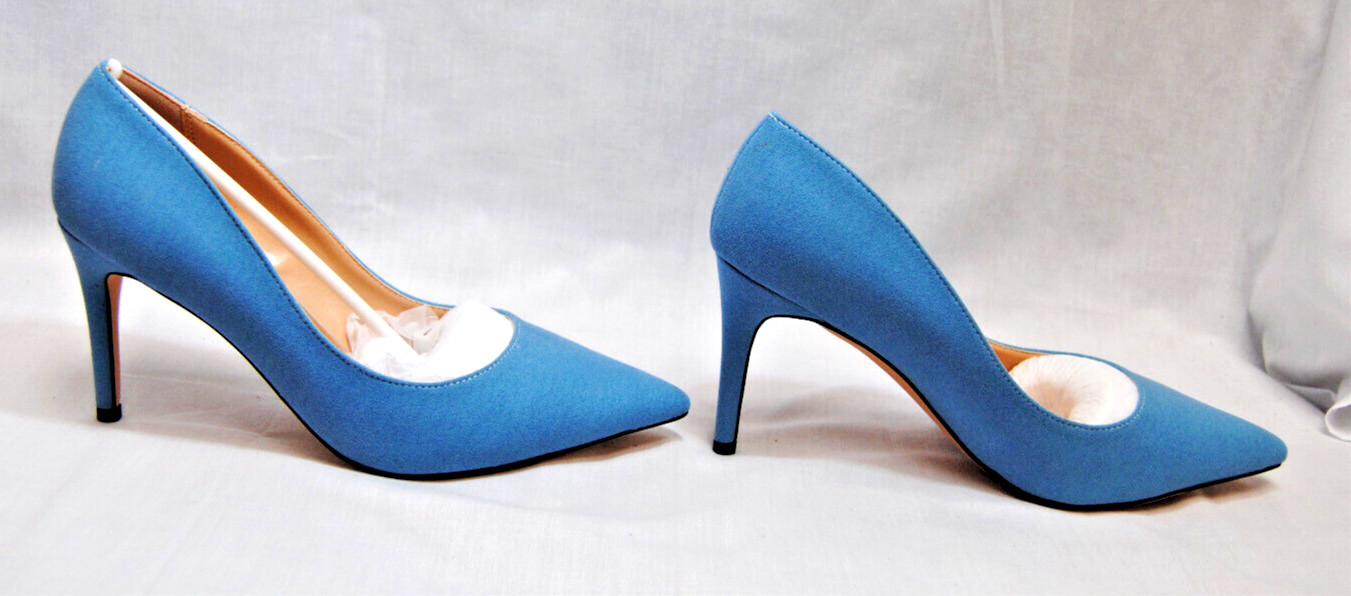 Divanne Womens Middle Heel Stiletto Shoes Pointy Toe Slip-On Pumps Blue T2367