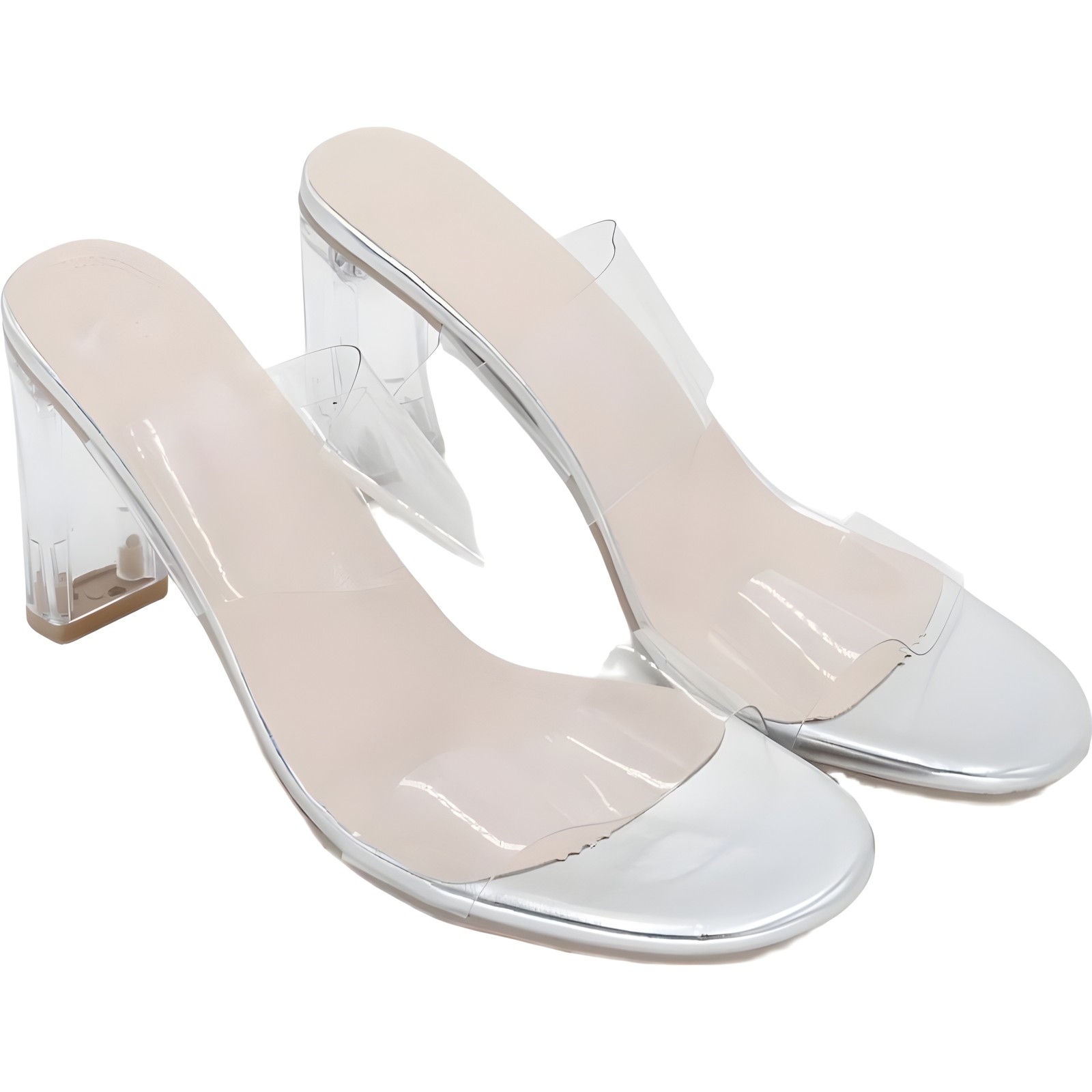 Clear 4 Inch Block Heel Sandal with Transparent Strap – Women’s US 10 M