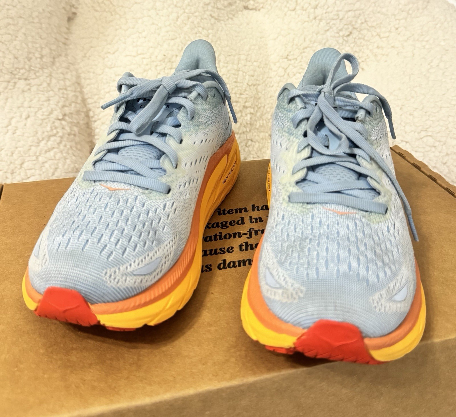HOKA Clifton 8 Women’s Running Shoes L. Blue Orange Yellow Sneakers Size 7B US