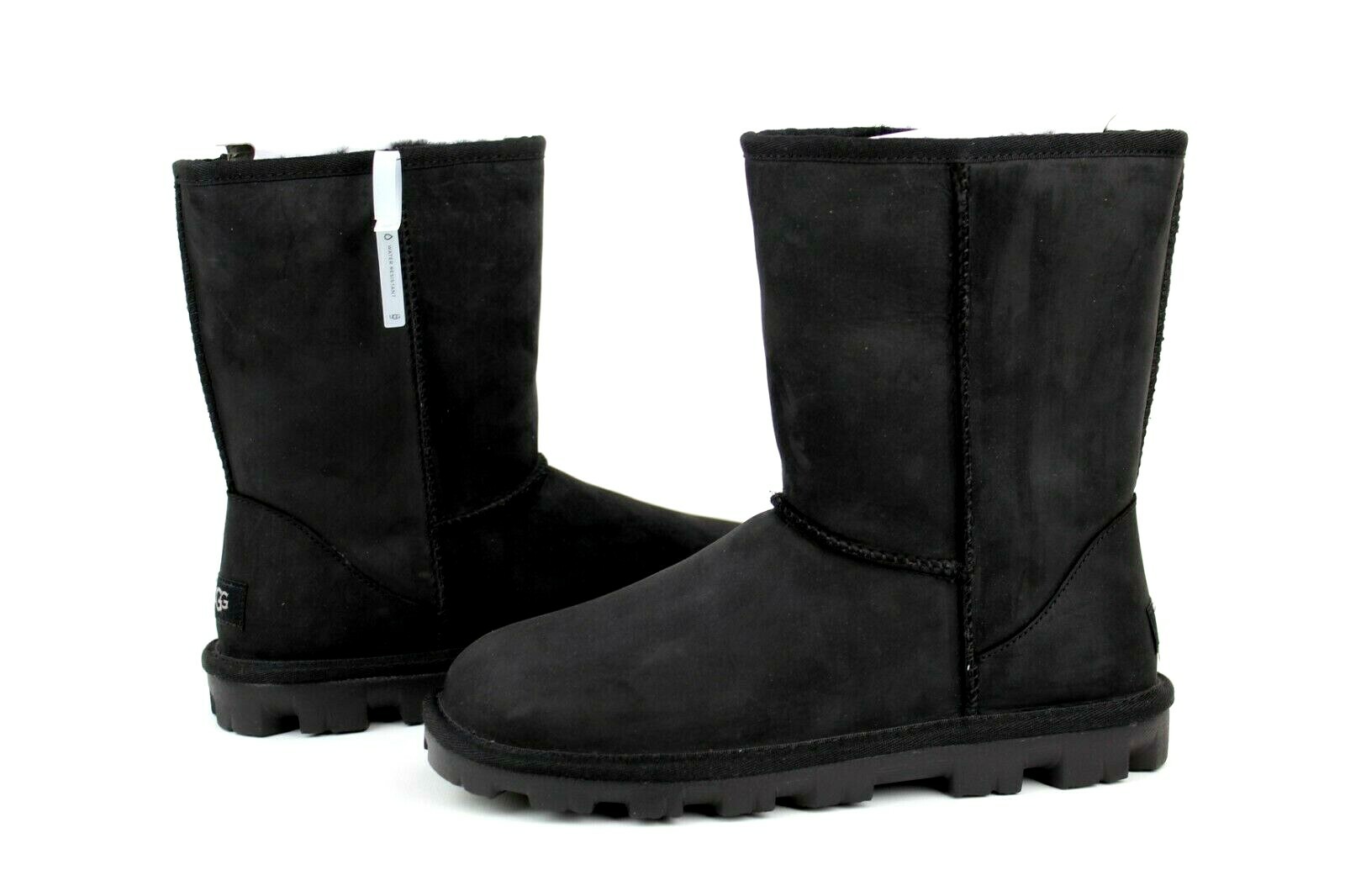 Ugg Essential Short Black Water Resistant Leather Wool Women’s Boot Size 6 US