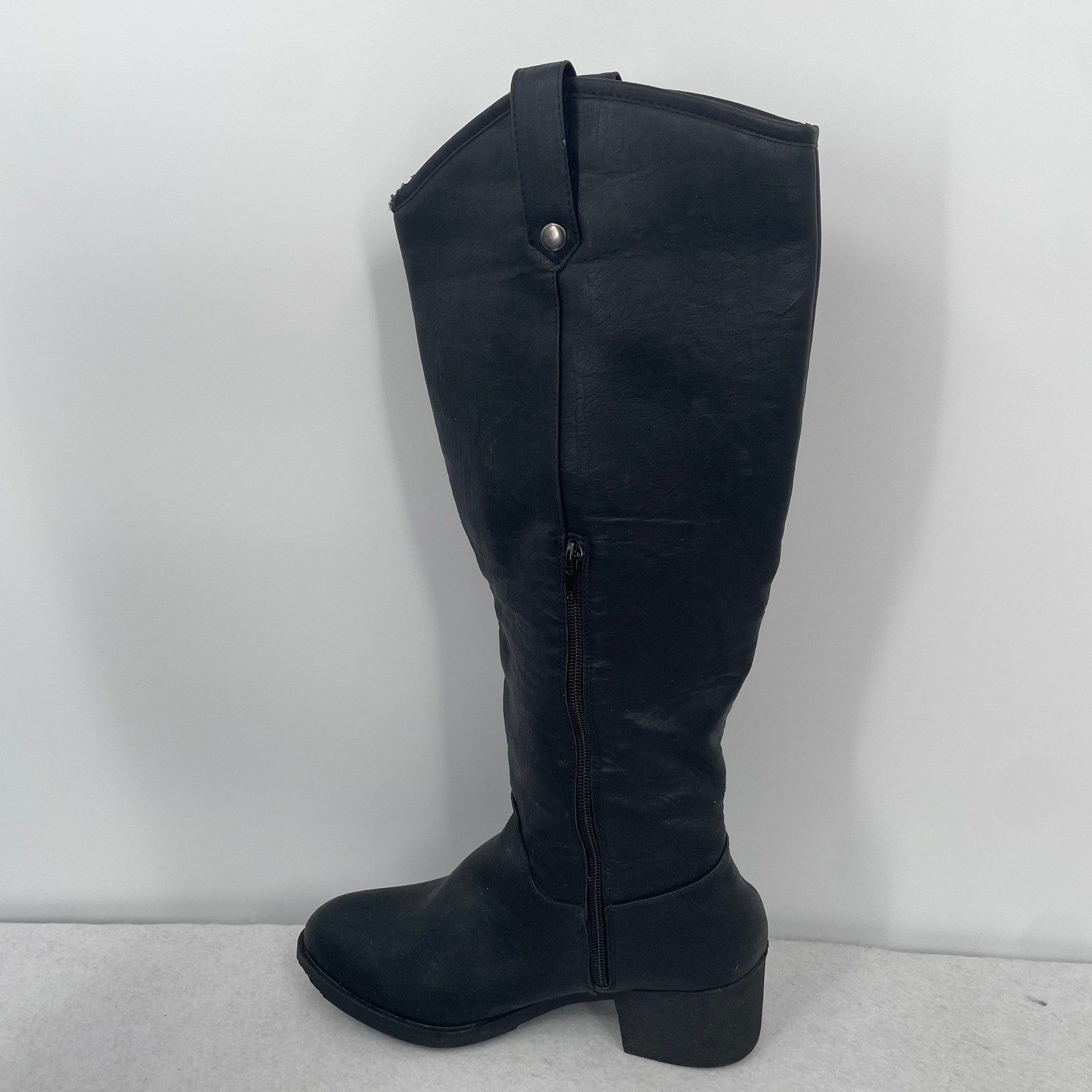 London Fog Black Tall Riding Boots Block Heel Size 10M LFW-IRIE WL06309