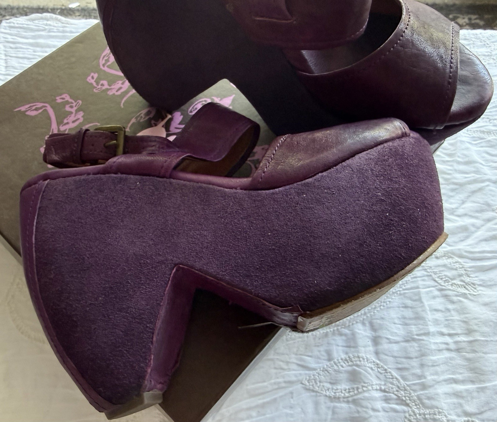 Gee Wawa Purple Torino Mega Platform Wedge Sandals Sz 9 Chunky Boho Goth RARE