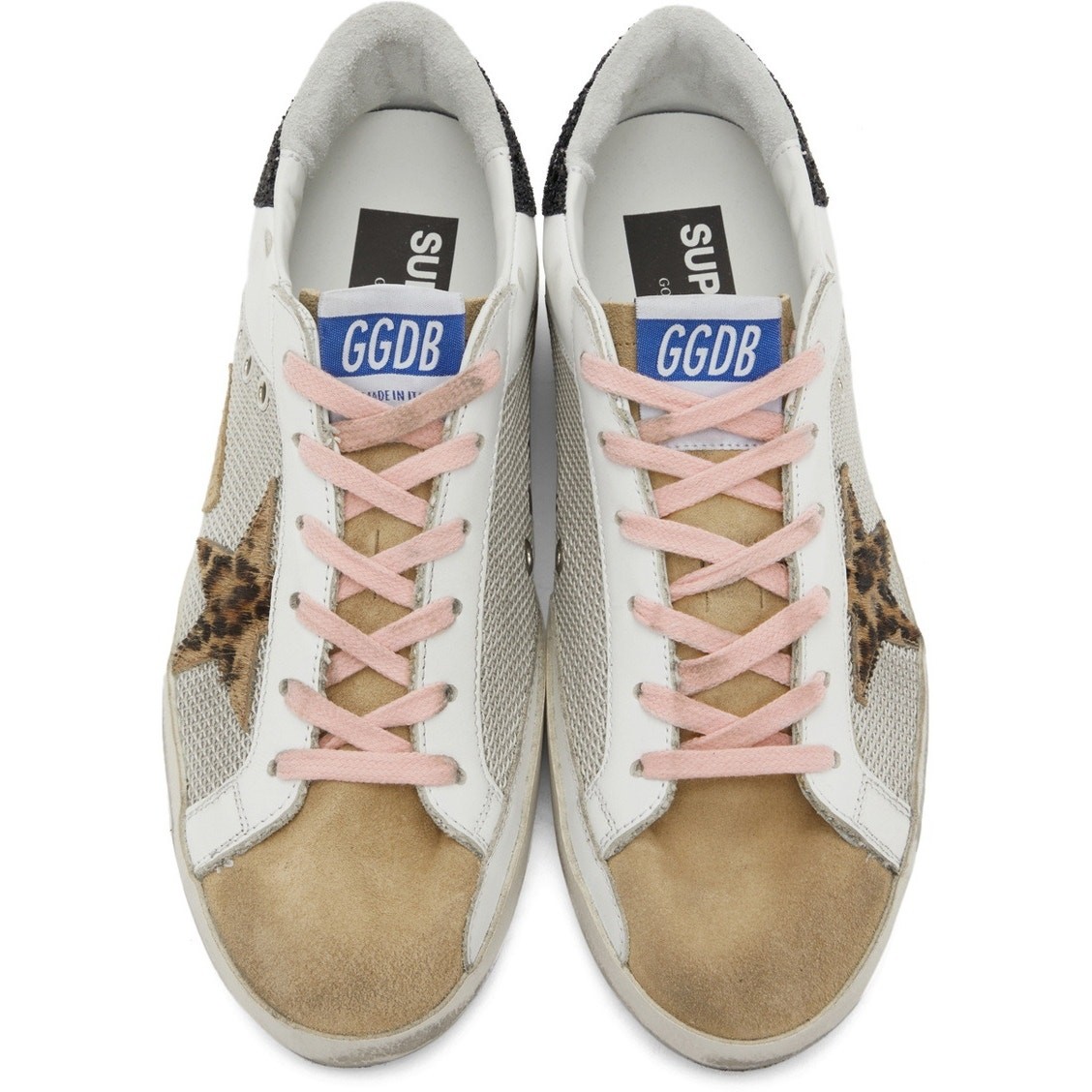 GOLDEN GOOSE White Superstar Leopard Horsy Star Glitter Heel Shoes w/Box Size 36