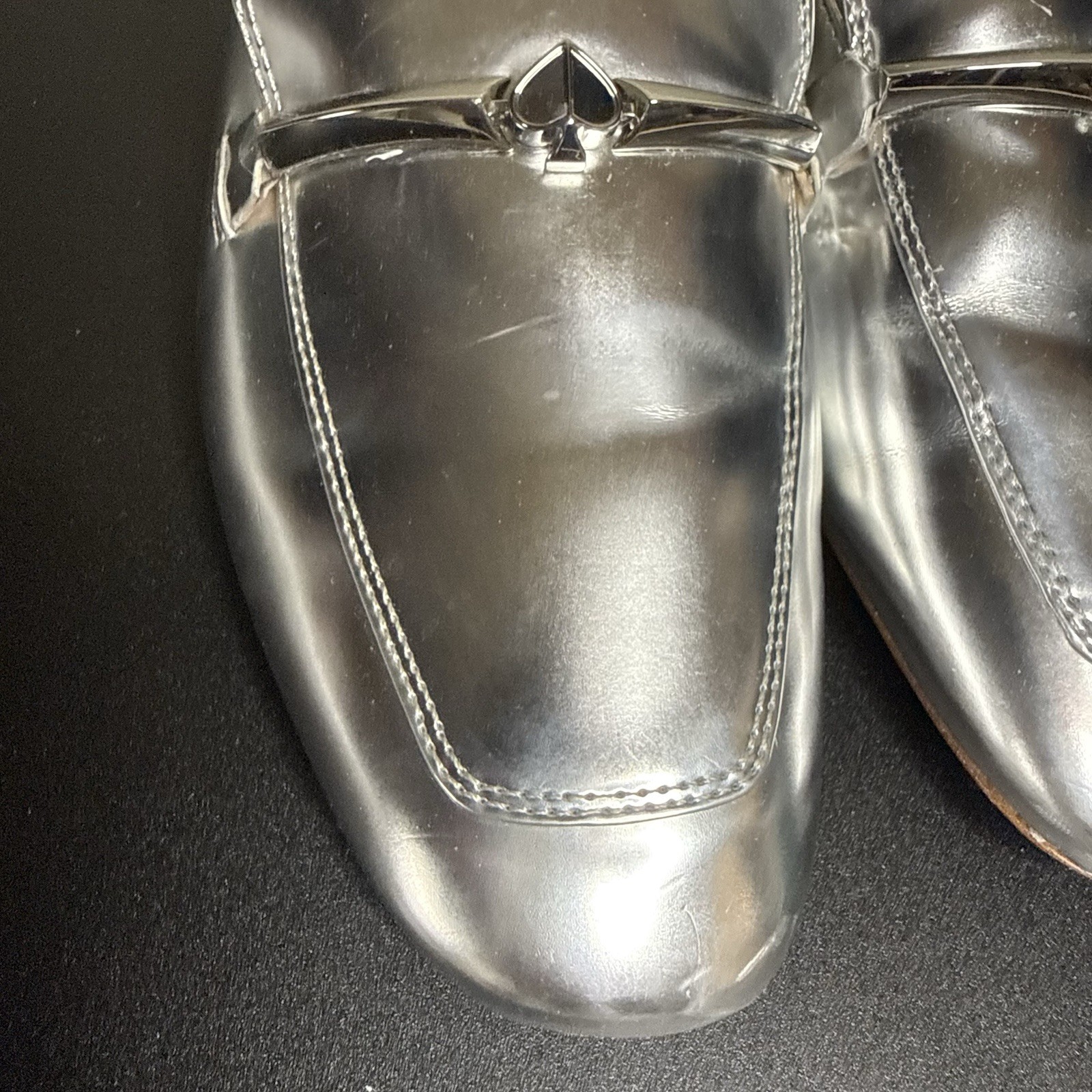 Kate Spade New York Laura Silver Specchio Leather Mules Slides Women Size 10M