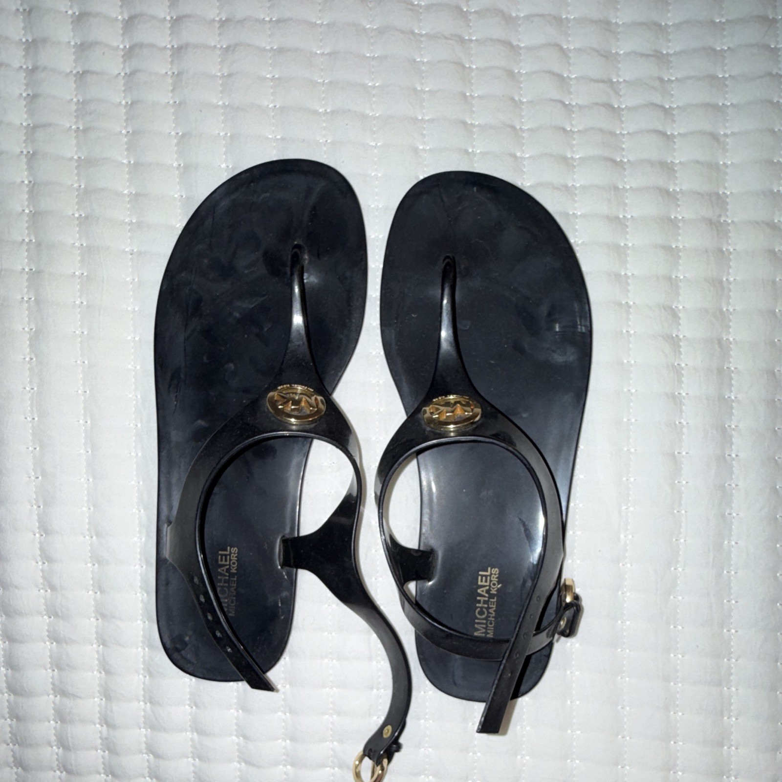 Michael Kors Women’s Black Thong Sandals Ankle Strap Buckle Logo US 8
