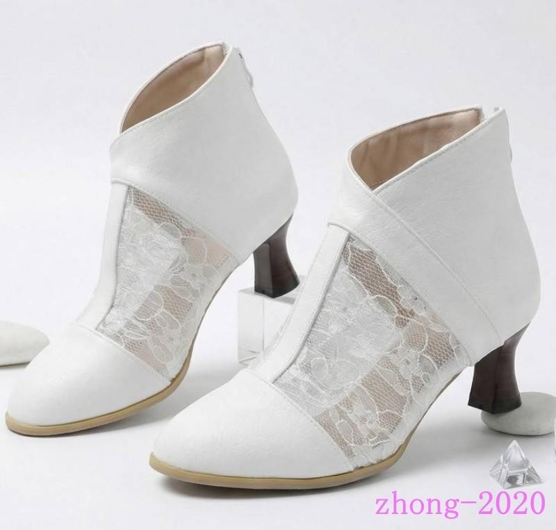 Retro Womens Faux Leather Mesh Patchwork Zip Ankle Boots Casual Dress Work Shoes