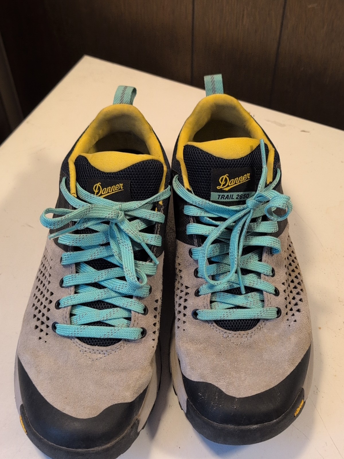 Danner Trail 2650 3” Womens 11 Hiking Shoes Grey Blue Spectra Yellow Vibram