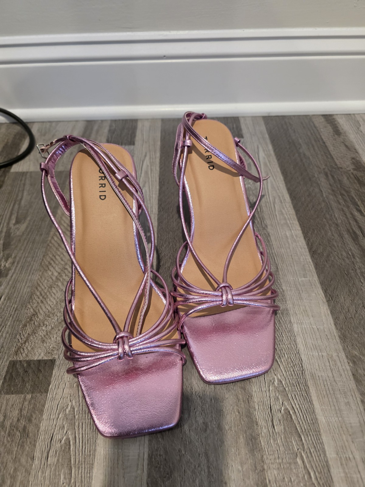 Torrid Pink Metallic Strappy Ankle Strap Buckle Square Toe Heels, US 13
