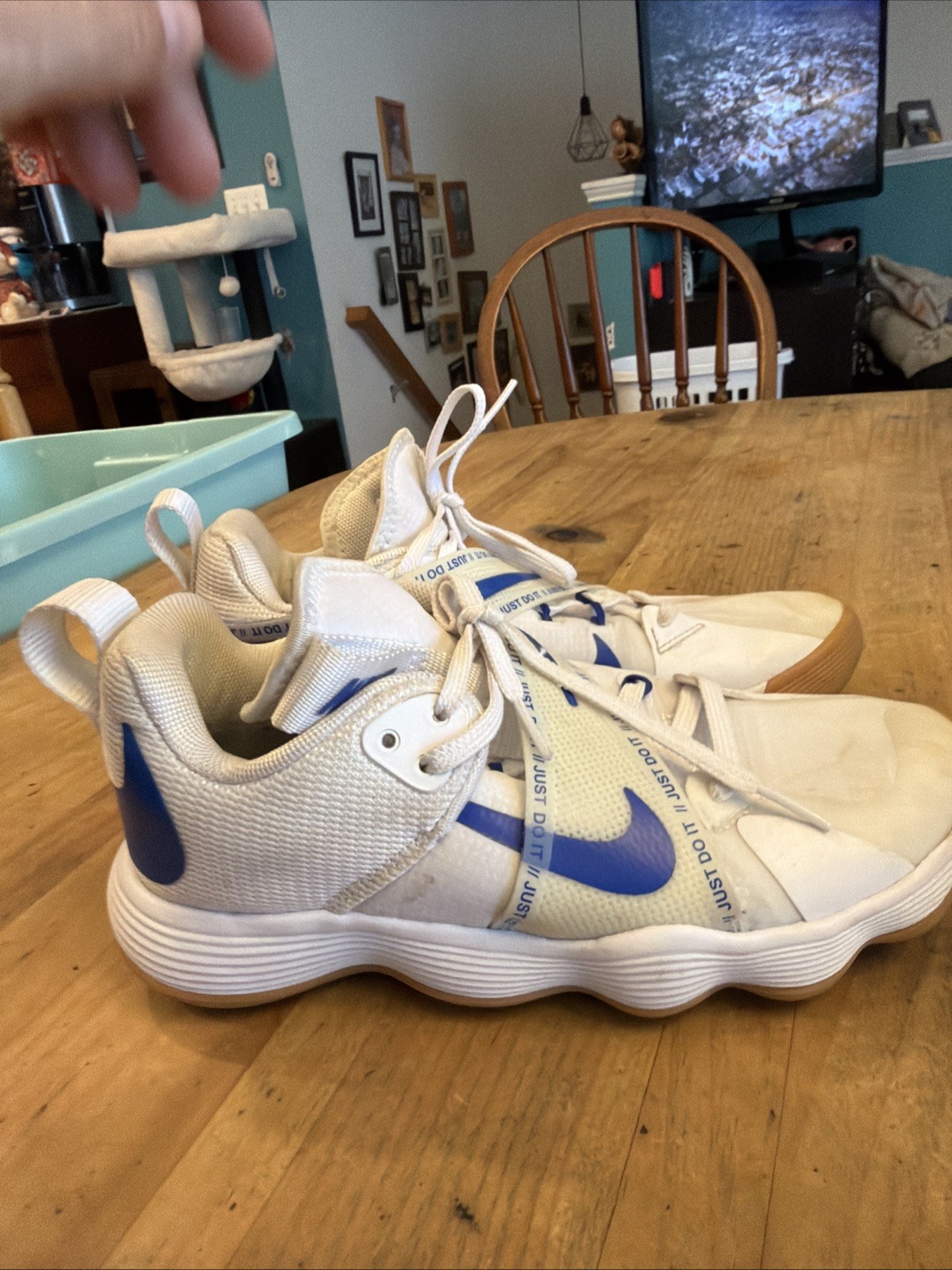 Nike React Hyperset Womens Shoes Sz 6.5 White Blue Volleybal Athletic CI2955-140
