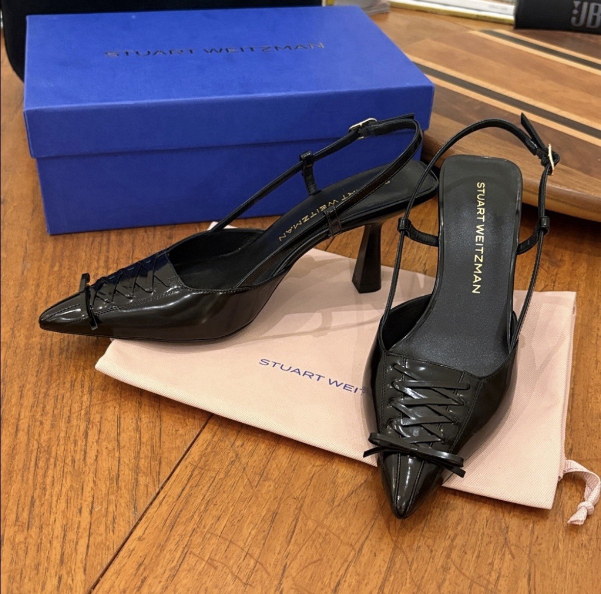 Brand New Stuart Weitzman Corset Slingback Black Heels
