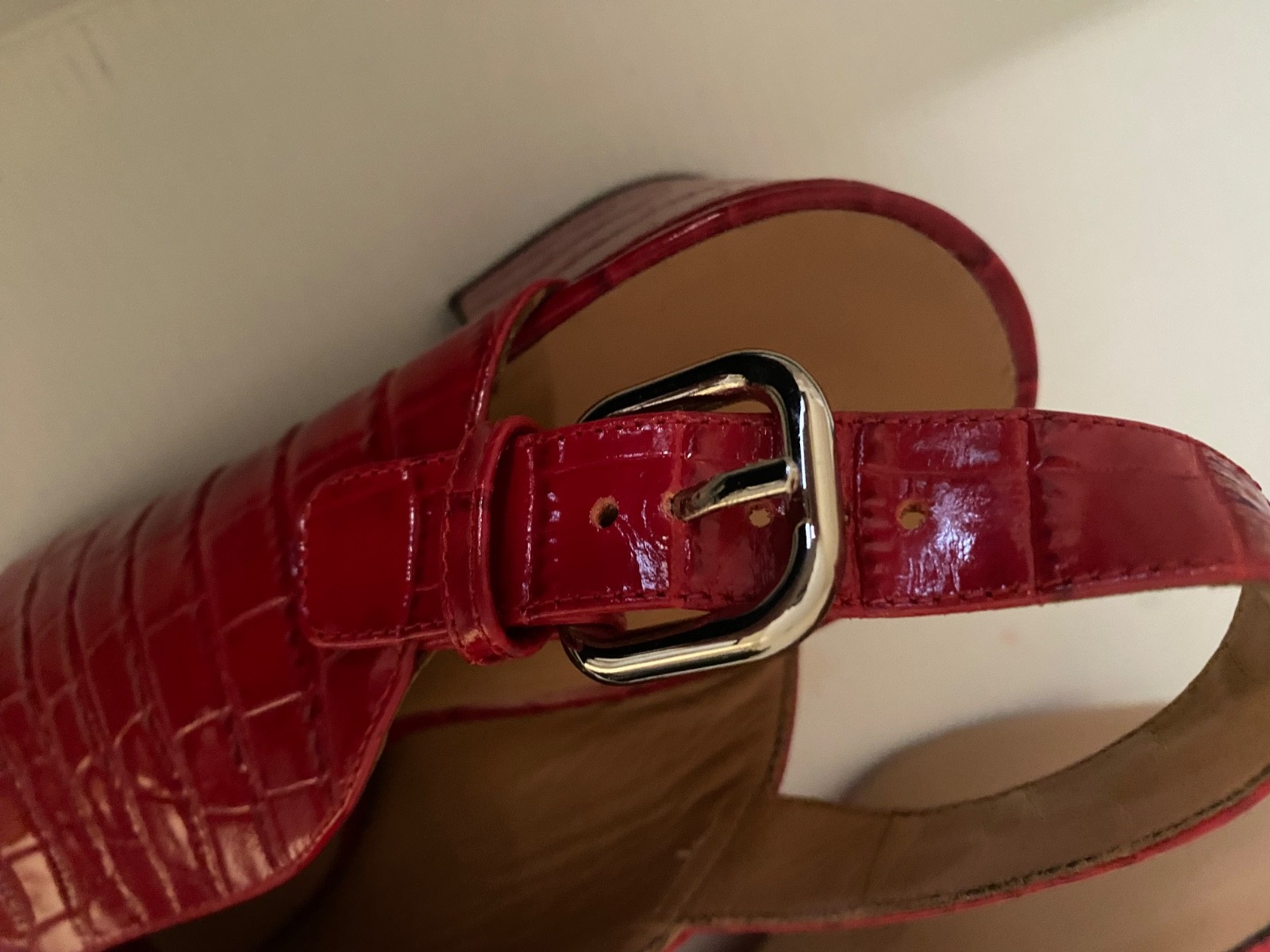 Nomasei Women’s Baghera Red Embossed Leather Slingback Sandals Size EUR 37.5