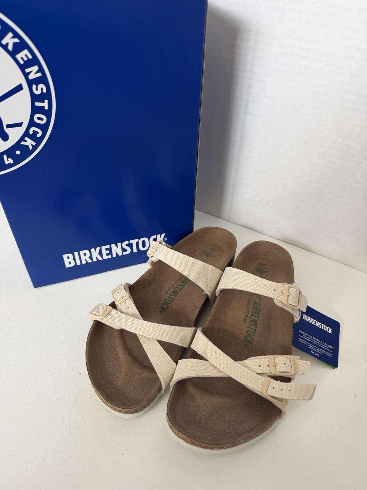 Birkenstock Franca Rivet Logo Vegan Canvas Eggshell Women’s US Size 9 Reg Fit✅