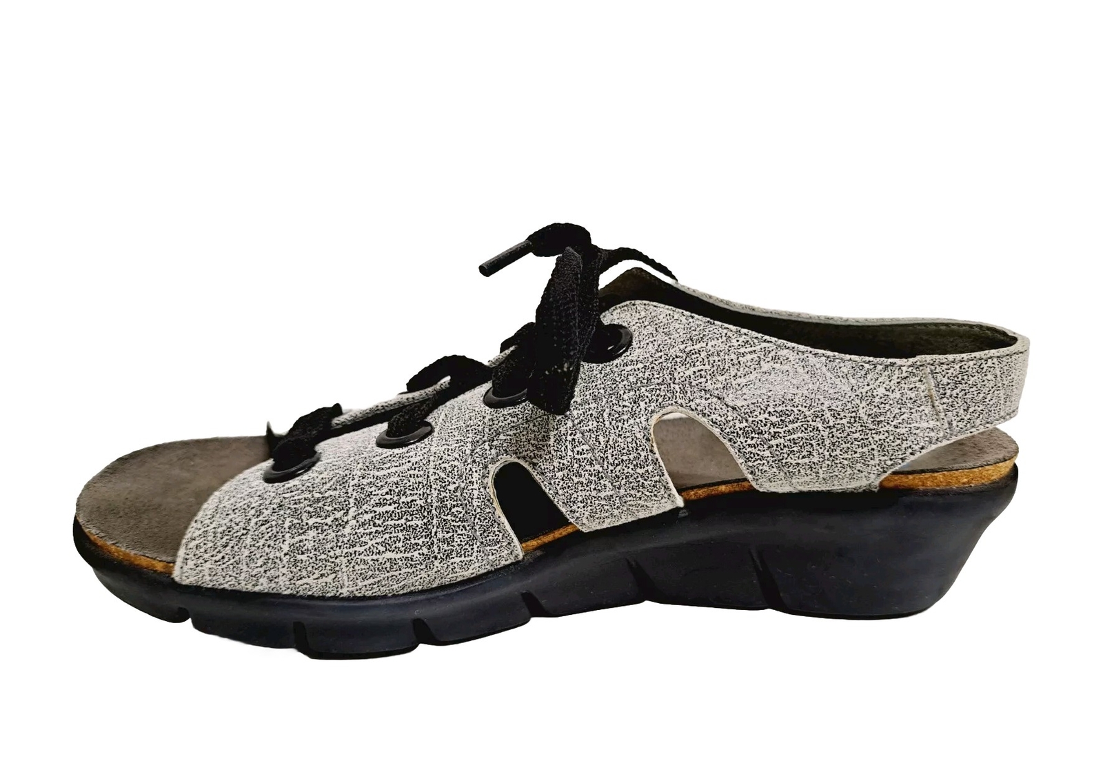 Wolky Woman’s Size 9 Alula Slingback Open Toe Lace Up Stone Gray Sandals