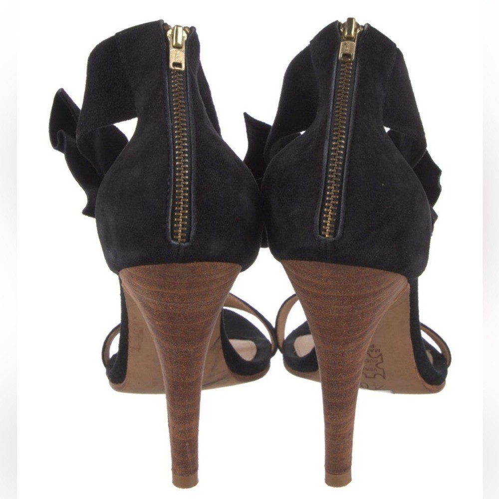Ulla Johnson Thecia Suede Noir Black Bow Single Strap Heels Size EU 40 US 10