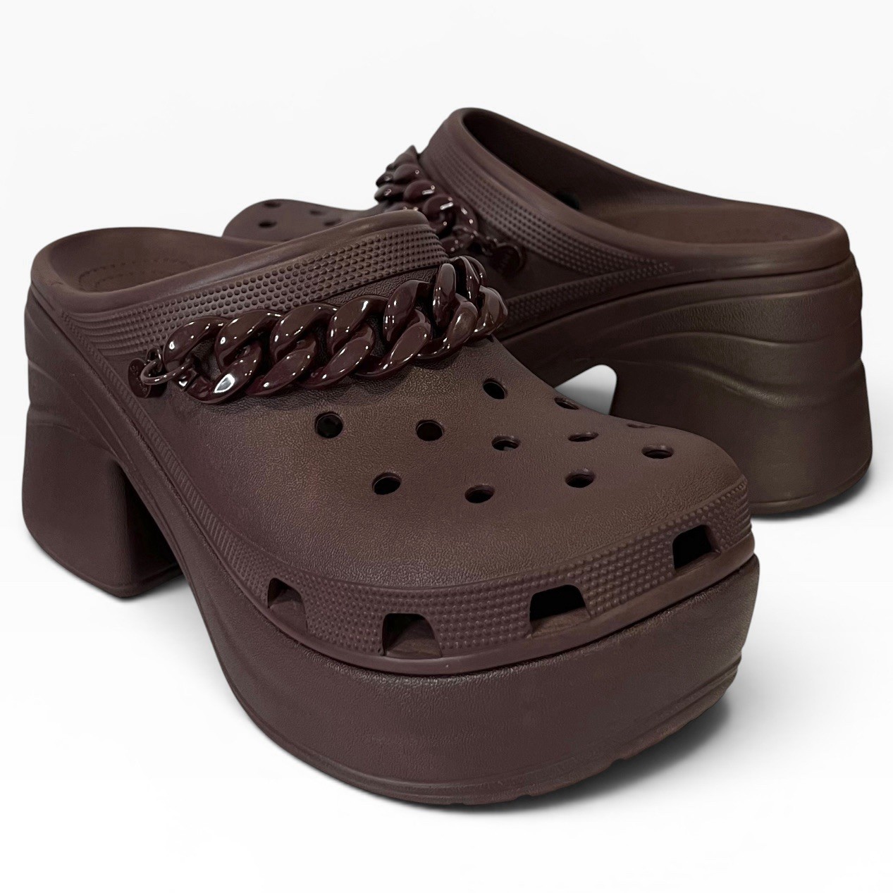 Crocs Siren Chain Platform Clogs Womens 11 Burgundy Chunky Heel Iconic Comfort