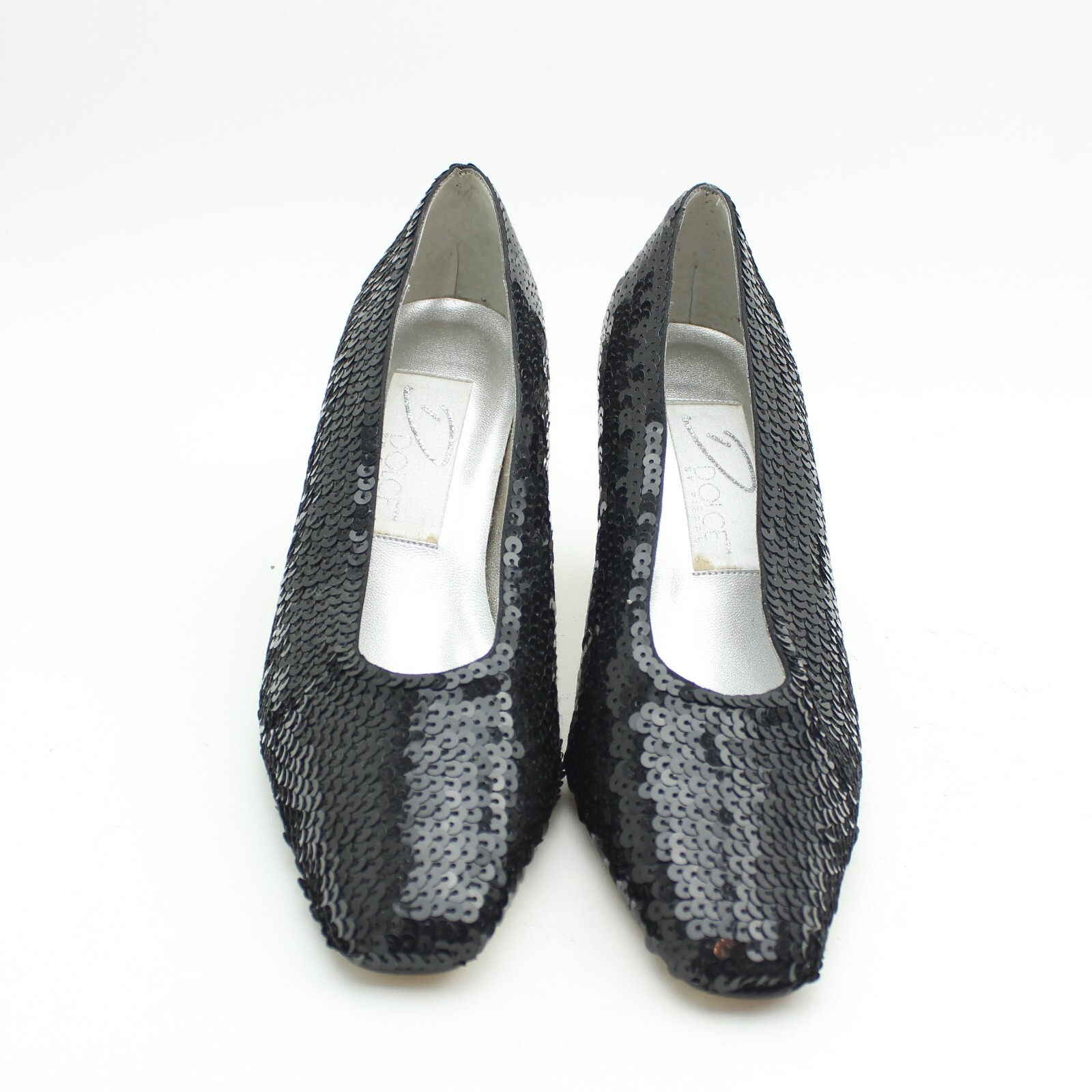 VTG Dolce by Pierre Monaco Black Sequin Heels Retro Pumps Sz 7