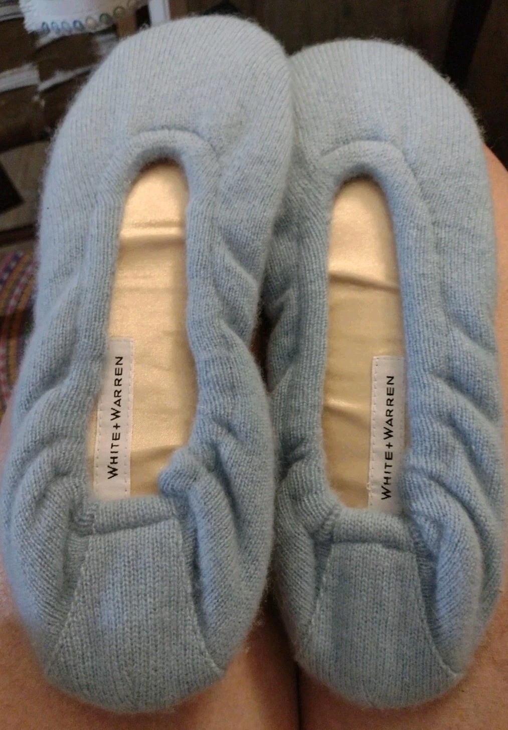 White + Warren Size 9-10 Cashmere Slippers Baby Blue Women’s Travel