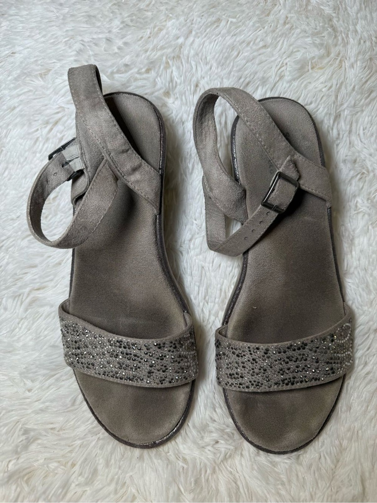 Sonoma Sandals Arborvitae Ankle Straps Wedge Gray Fabric Buckle Womens Wide