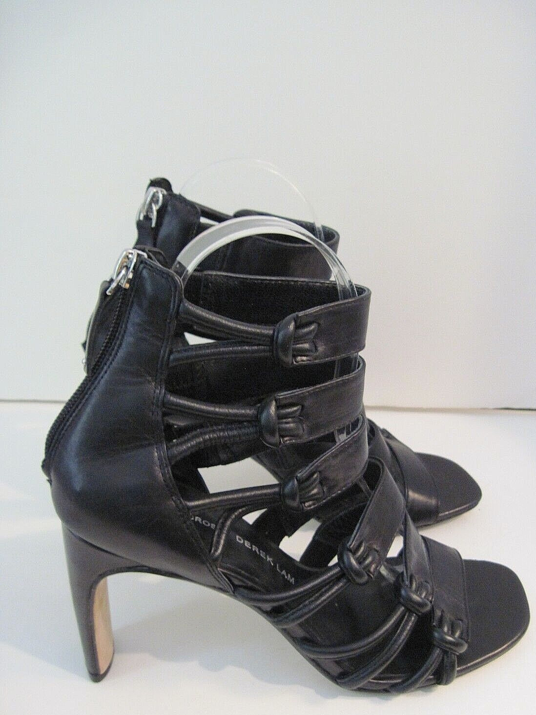 Derek Lam 10 crosby women’s Black Leather Back Zip gladiator heels Size 7 1/2 M