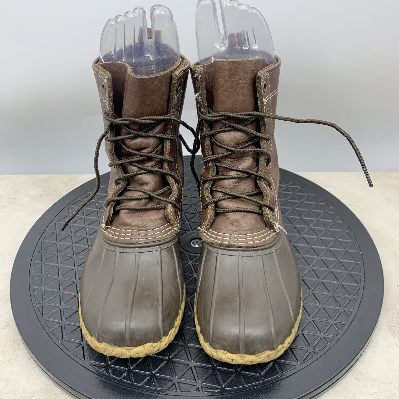LL Bean Duck Boots Women Size 8 Shoes Dark Brown Leather Rubber Mid 8″ Tie