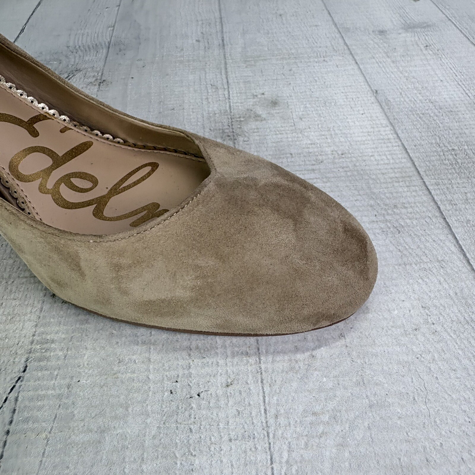 Sam Edelman JUNIE Oatmeal Suede Leather Block 3.25″ High Heel Size 9.5 M EU 39.5