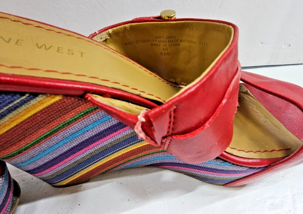 Nine West Womens Wedge Sandals Size 8.5 Red Multicolor Platform Heels