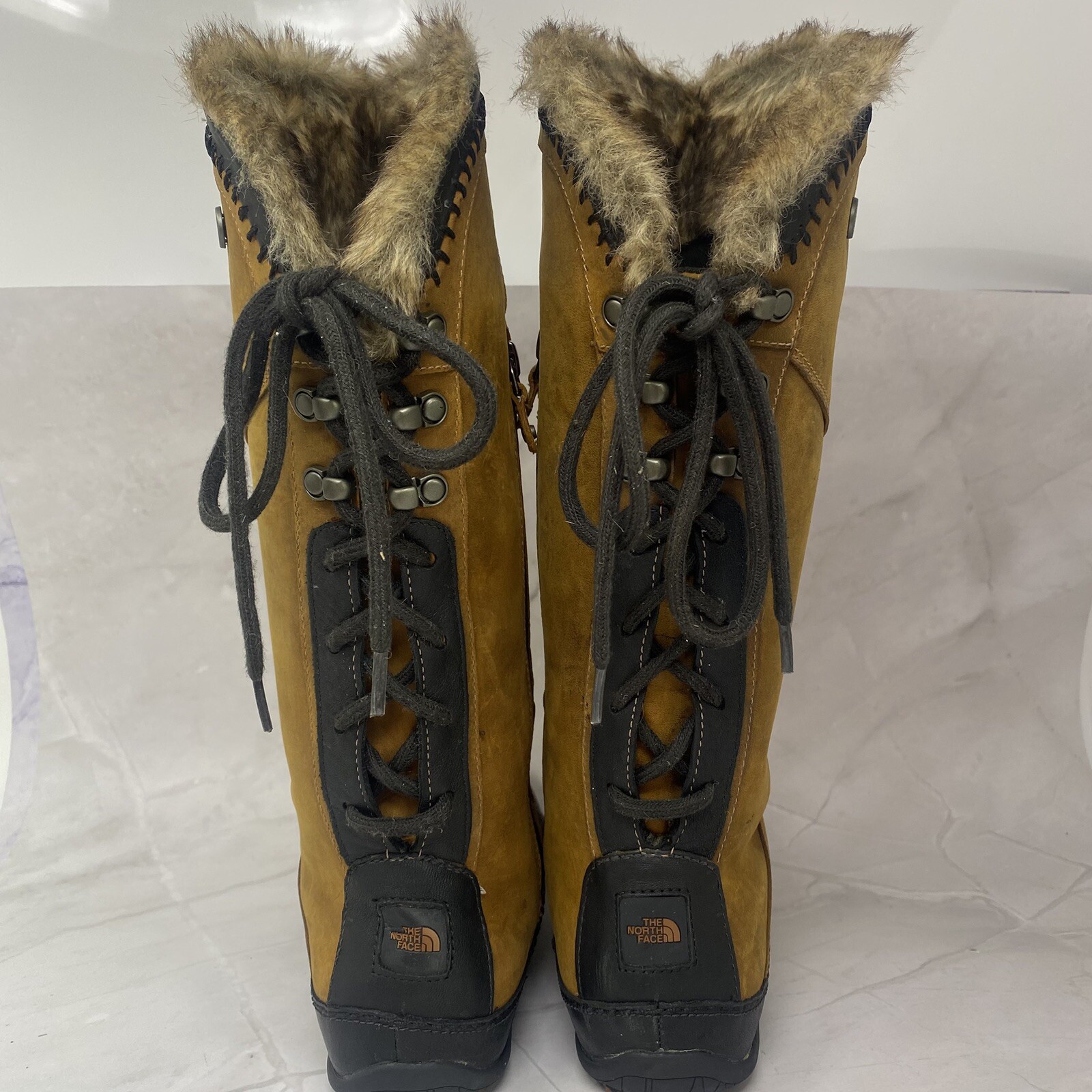 North Face Moccasin Boots Women Sz 6.5 M Janey Primaloft Side Zip Fur Lace Up