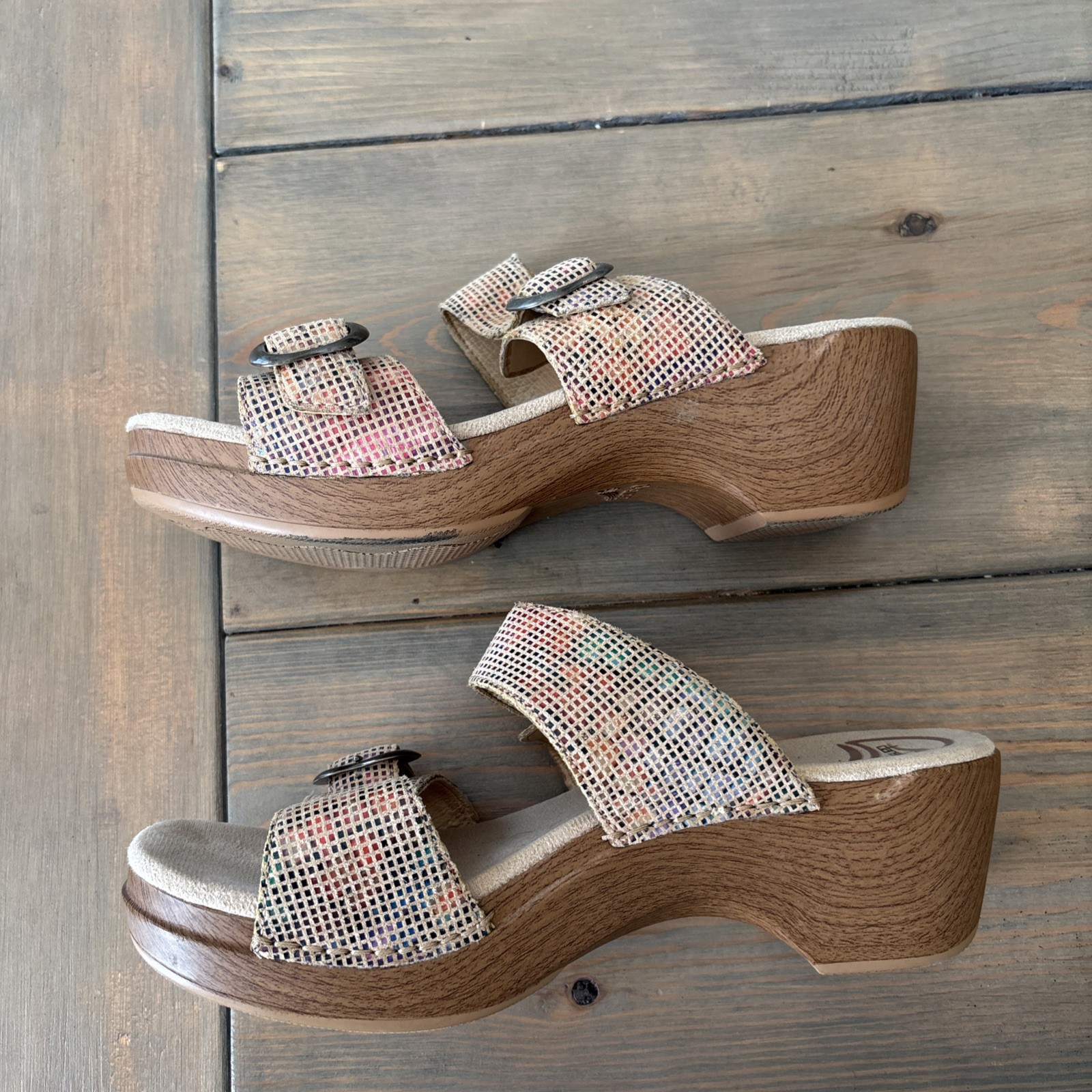 Dansko Sophie Sandals Women’s 9 EU 40 Textured Stained Glass Slide Heels Buckle