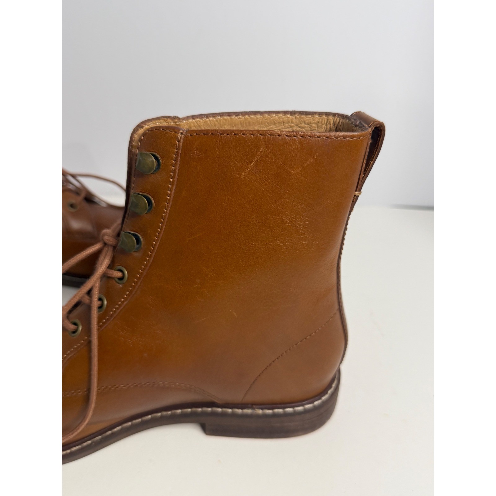 Madewell English Saddle Leather Lace Up Combat Boots NA974 Brown Womens Size 8
