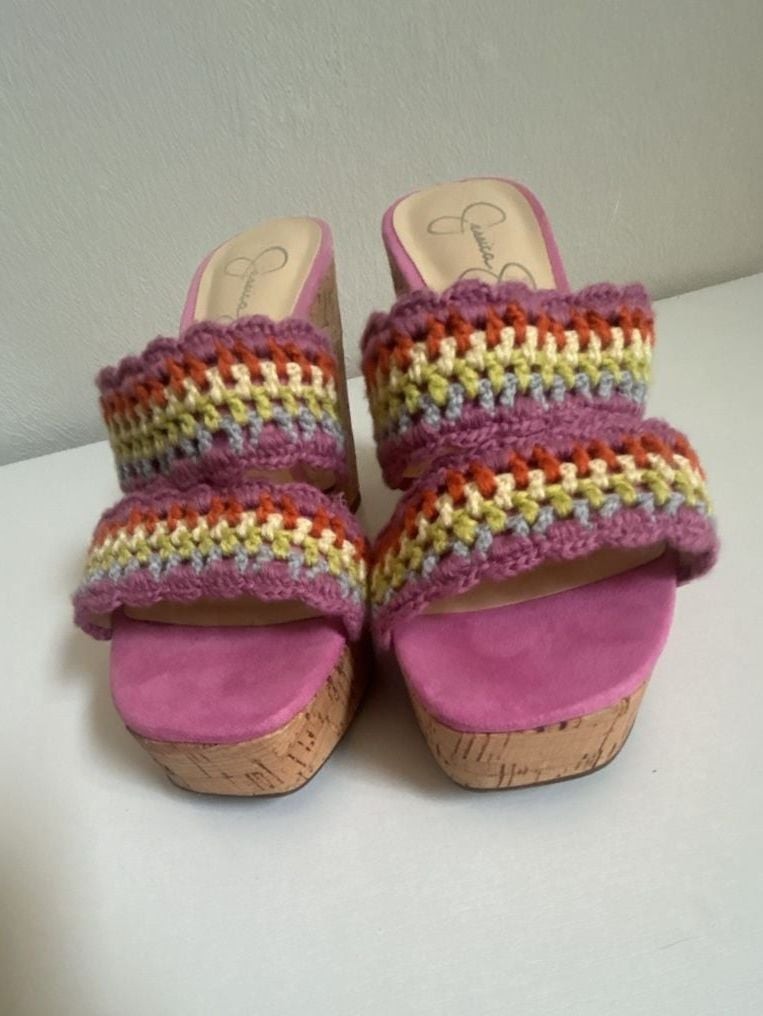 Jessica Simpson Women’s Multi-Colored Crochet Knit Wedge Sandals