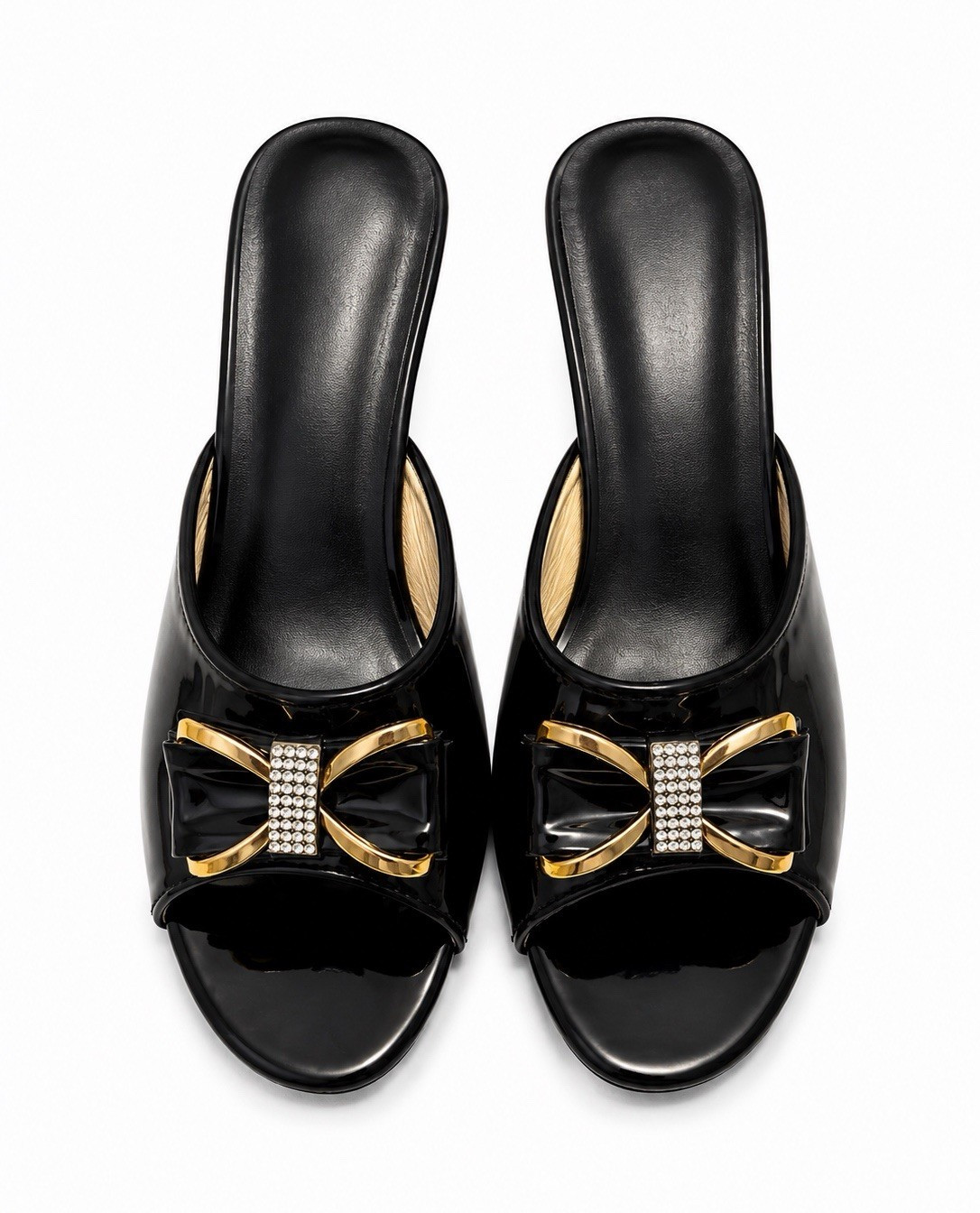 Women’s Black Faux Leather Slide Slip-On Mule Sandals Bow Accent Solid 6