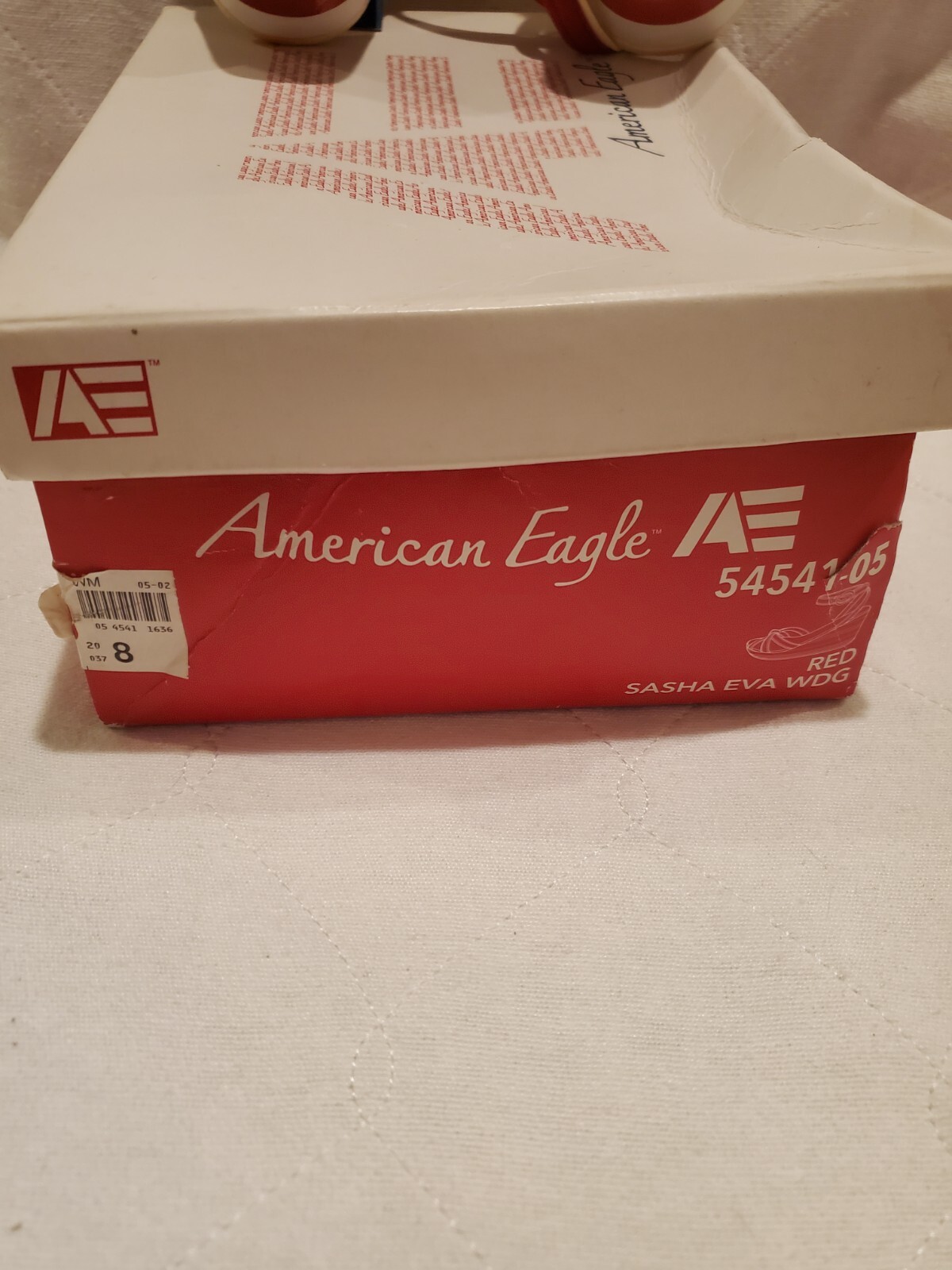 American Eagle Women 8 M Red White Sasha Eva Wedge Heel Stripe Strappy Shoe