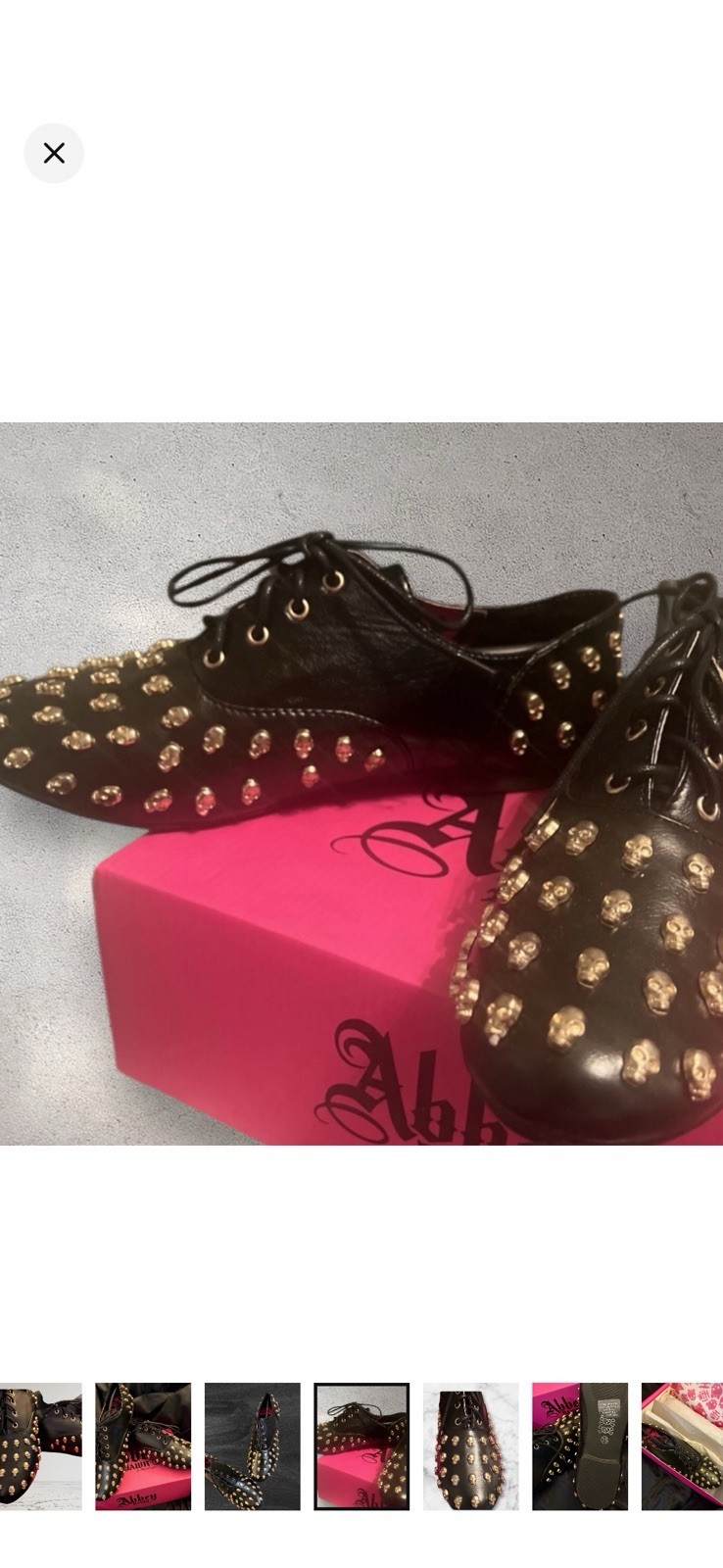 Abbey Dawn Women’s Black Studded Skull Accents Lace-Up Flats Black/Gold Size 8