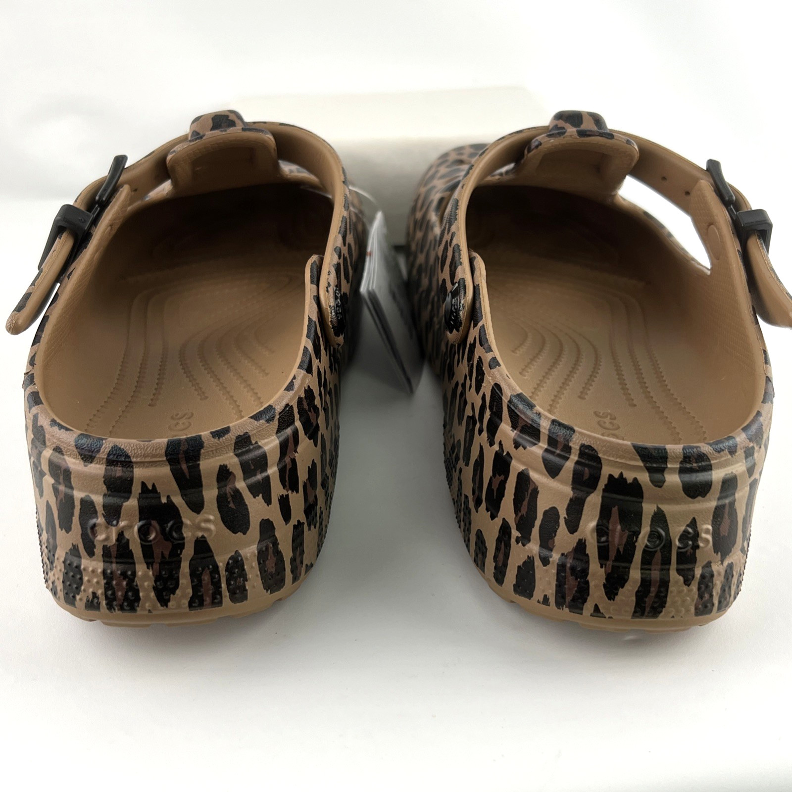 Crocs Classic Mary Jane M9/W11 Clog Leopard Animal Print Buckle Adjustable Strap