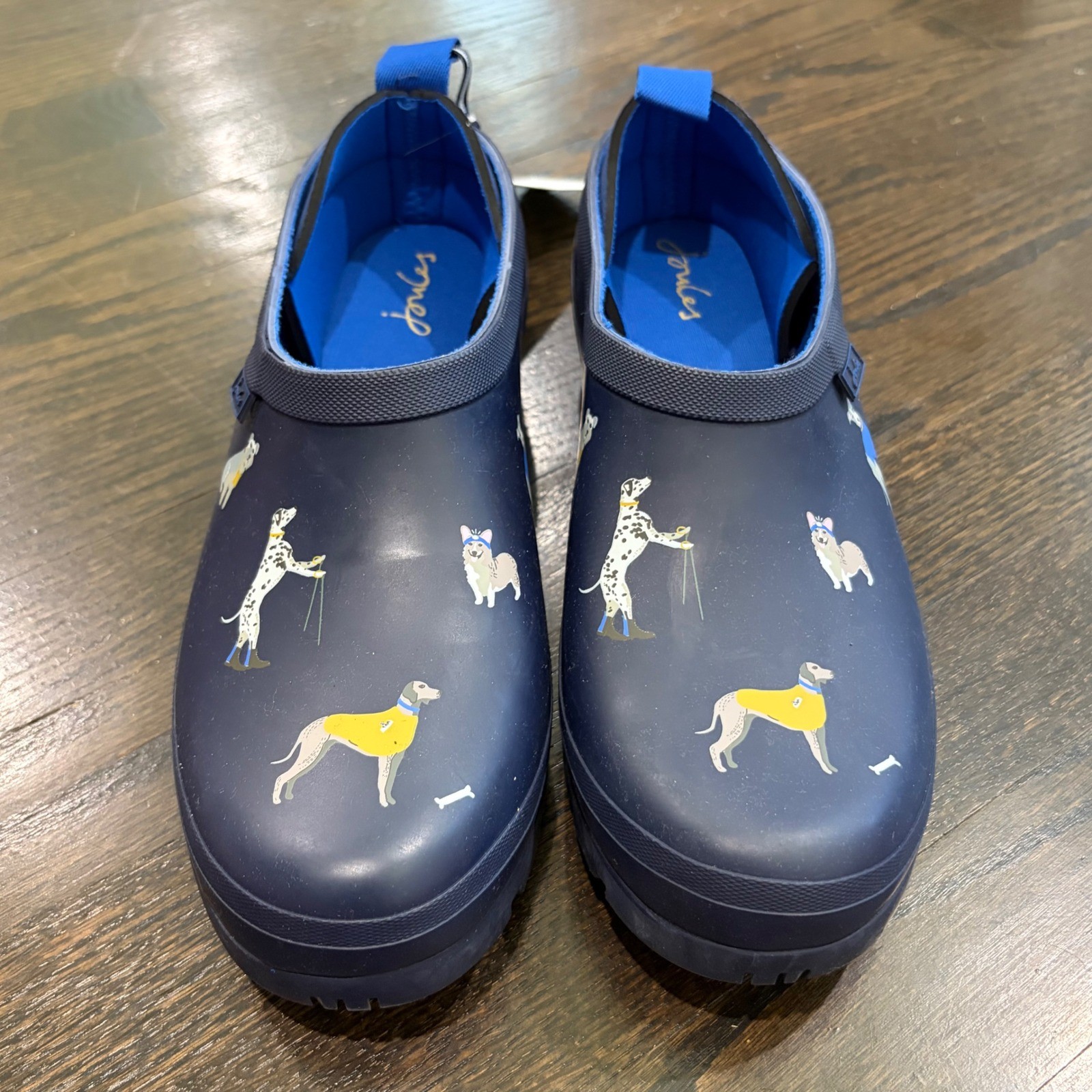 Joules Pop On Rain Clogs Women 11 Navy Blue Dog Welly Waterproof Shoes
