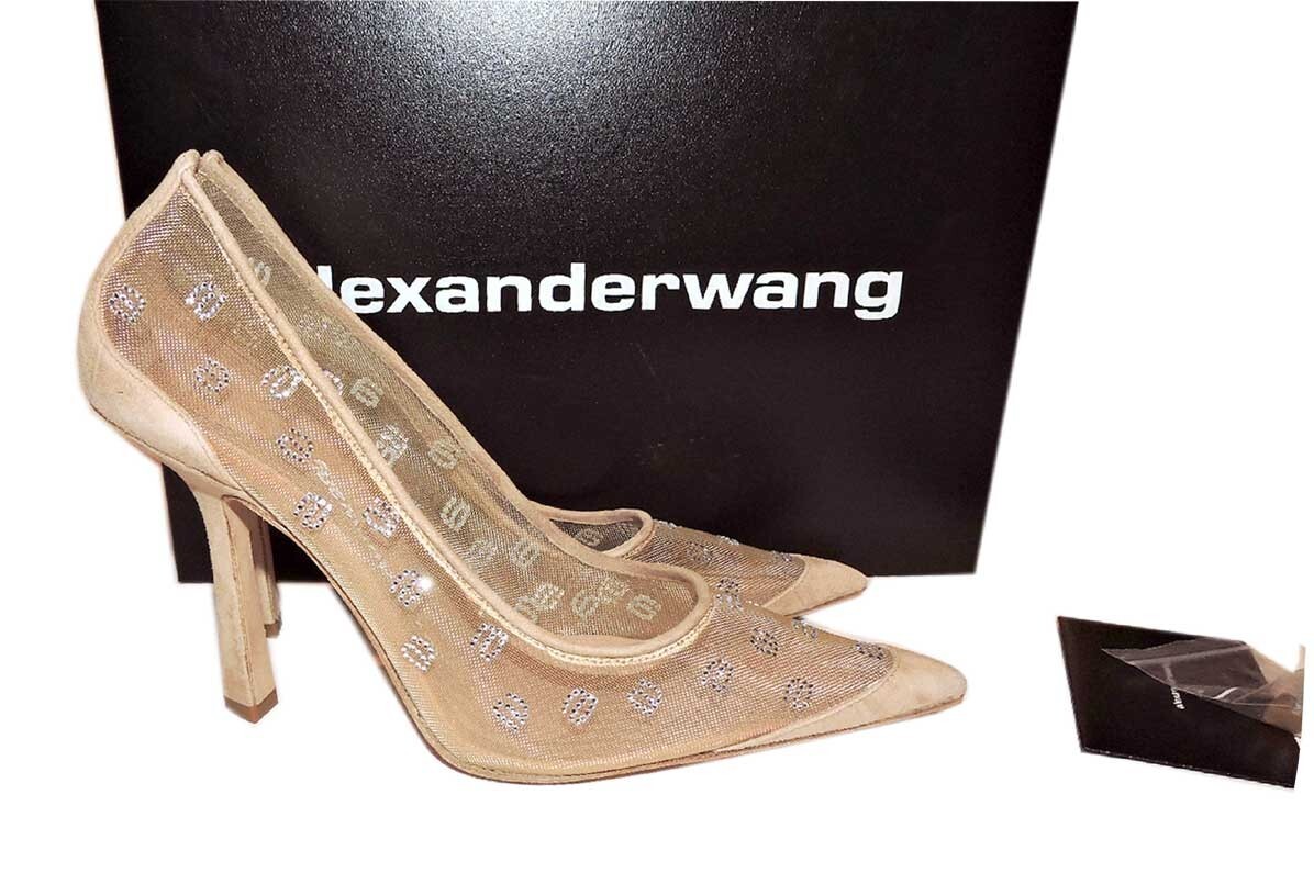 Alexander Wag Pumps Delphine Crystal-Embellished A Logo Crystal Heels Shoes 36.5