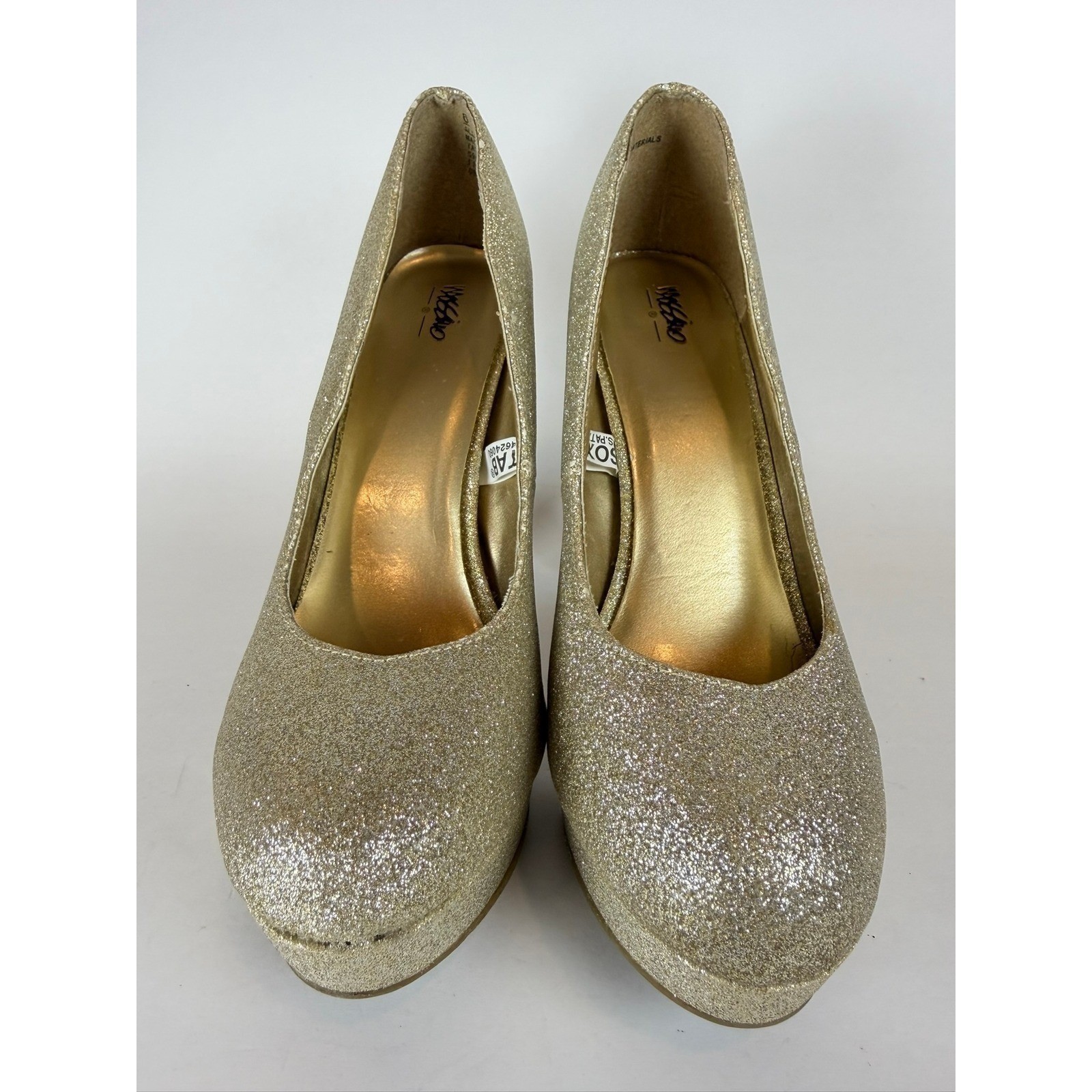 Mossimo Gold Glitter Platform Heels Women Chunky Block Heel Sparkle Size 6