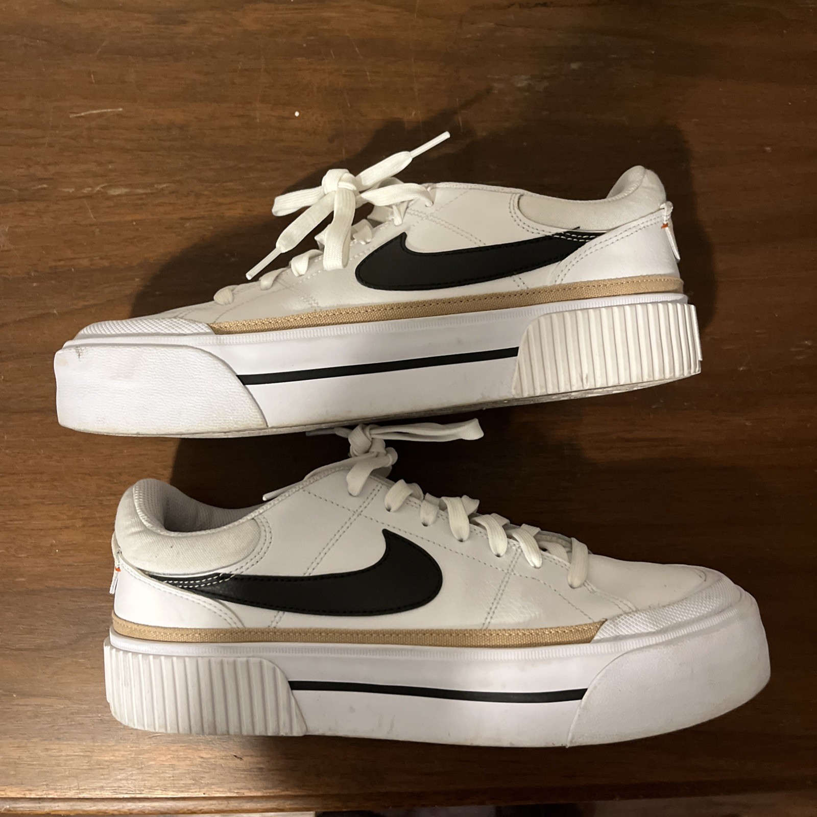 Nike Court Legacy Lift Leather Shoes DM7590-100 White Black Tan Women’s 11