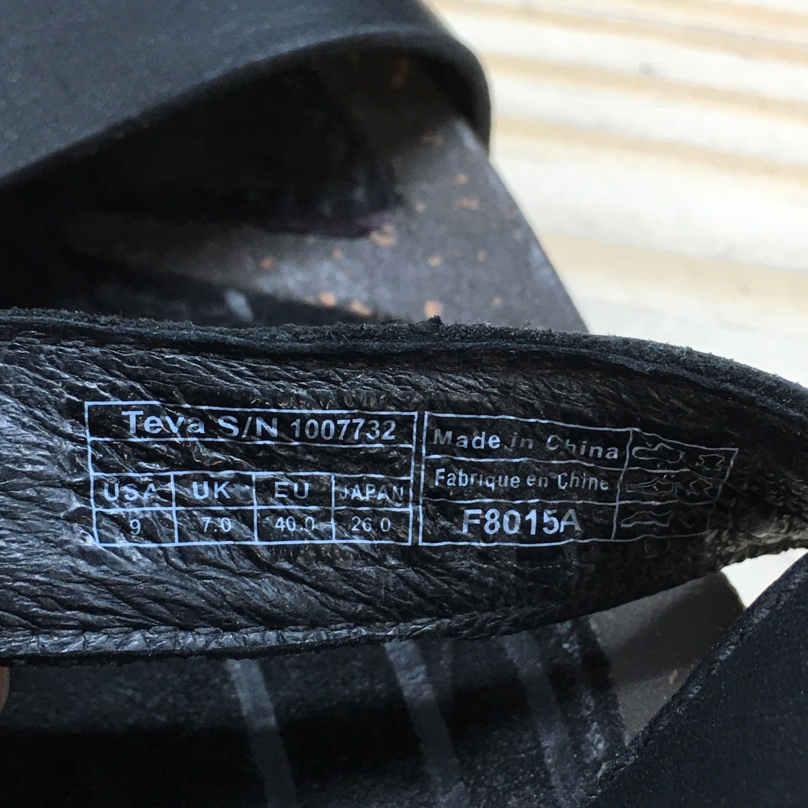 Teva Sandals Womens 9 M Strappy Black Leather Slip On Open Toe Wedge 1007732