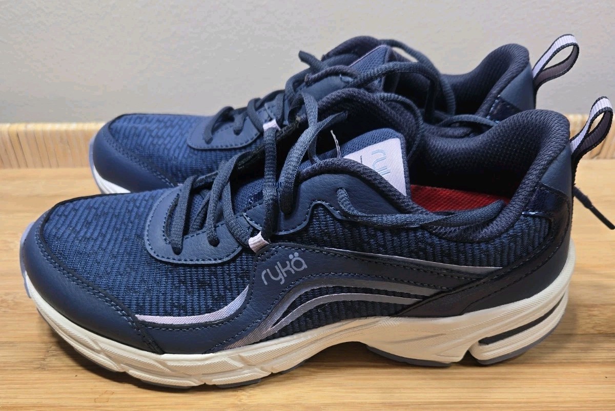 Ryka Womans 7.5 Imagine Mesh Walking Sneakers Navy Blue W/ Lavender Accents