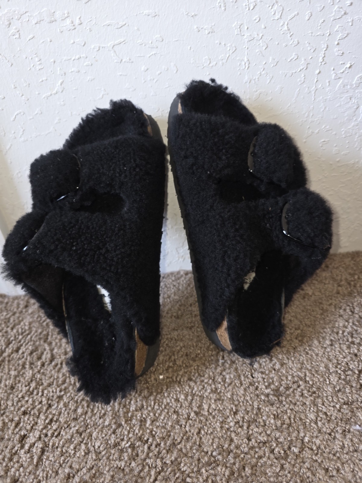 Birkenstock Papillio Arizona Teddy Shearling Fur Platform Sandals Black