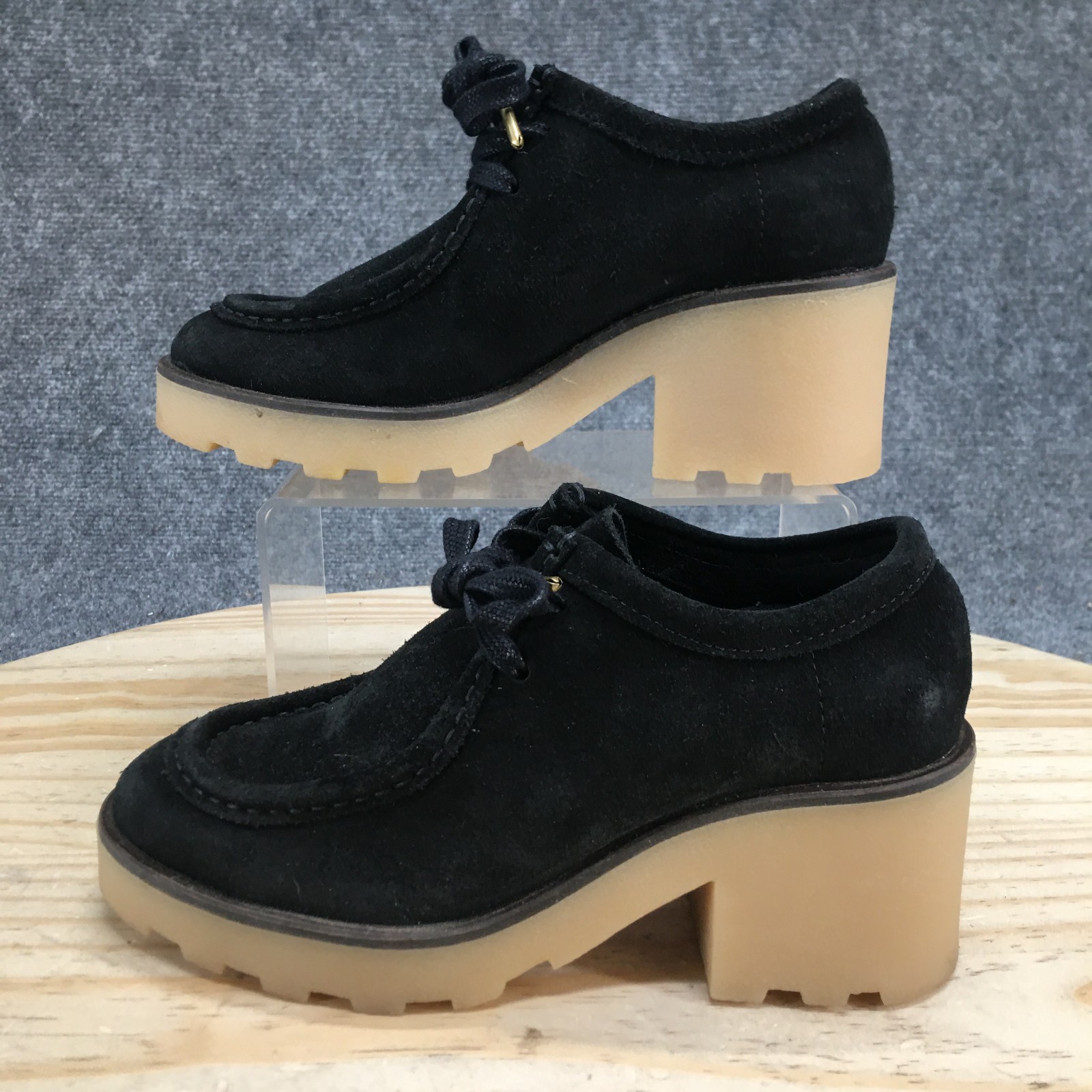 Clarks Originals Boots Womens 6 M Wallabee Block Lugsole Moc Bootie Black Suede
