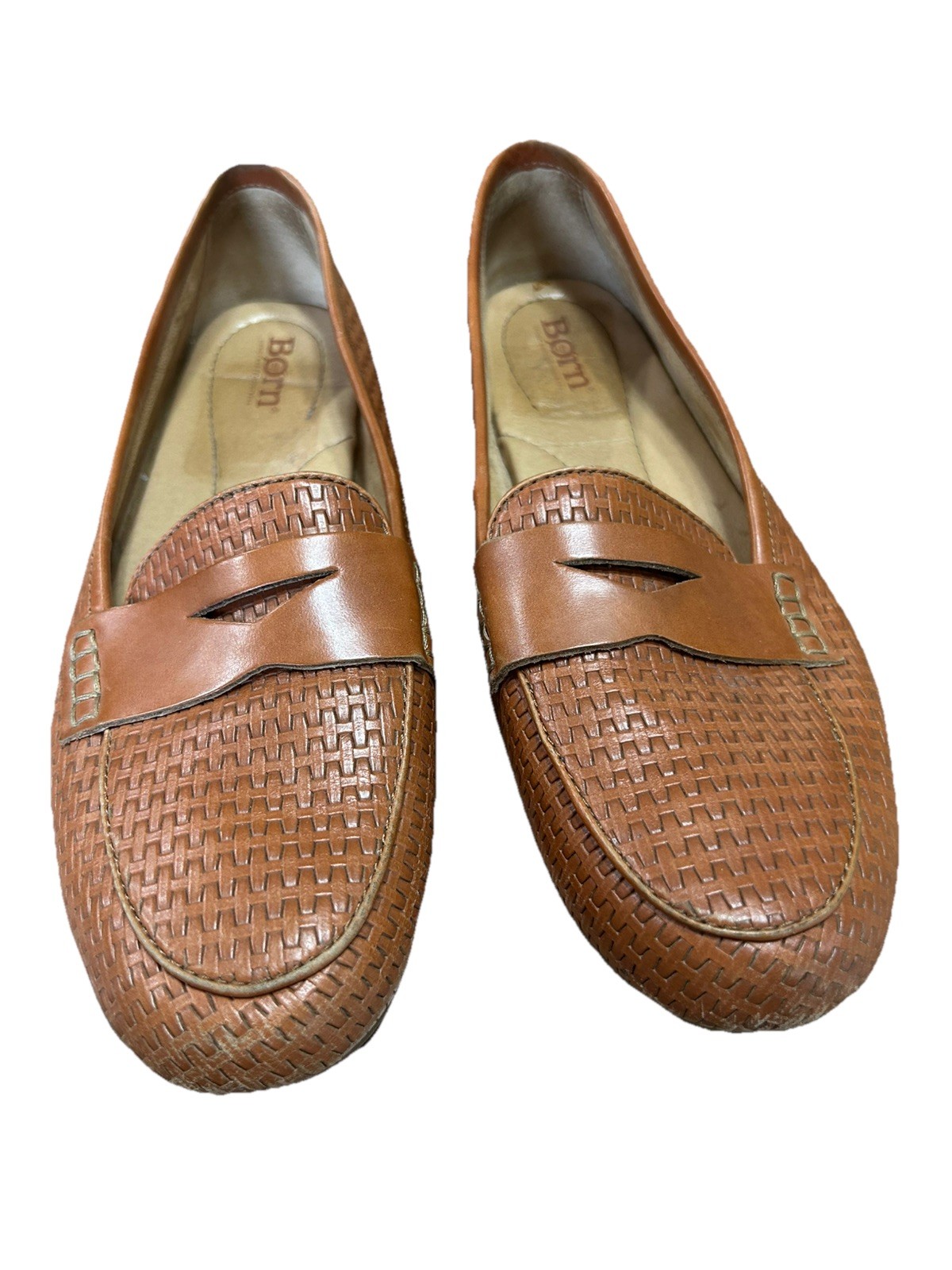 BORN Malena brown Woven Full Grain Leather Flats Driving Loafers Womens size 10
