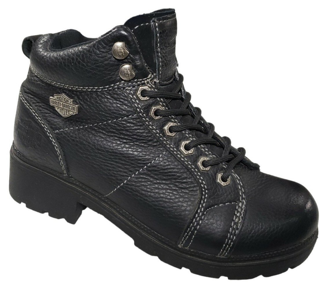Harley Davidson Womens Sz 9 Tyler Black Leather Moto Hiker Biker Boots 84280