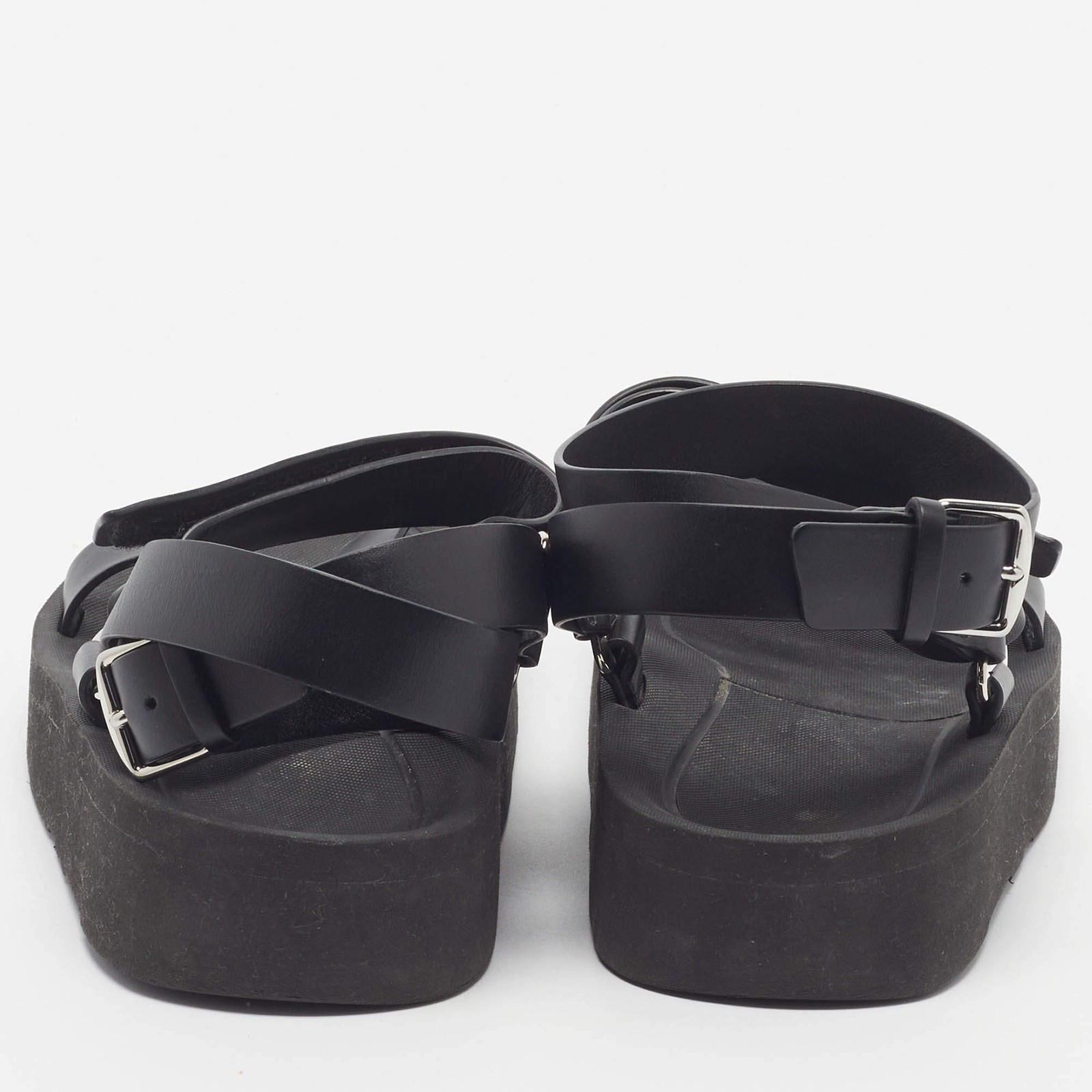 Hermes Galaxy Size 37 Black Leather Ankle Strap Sandals