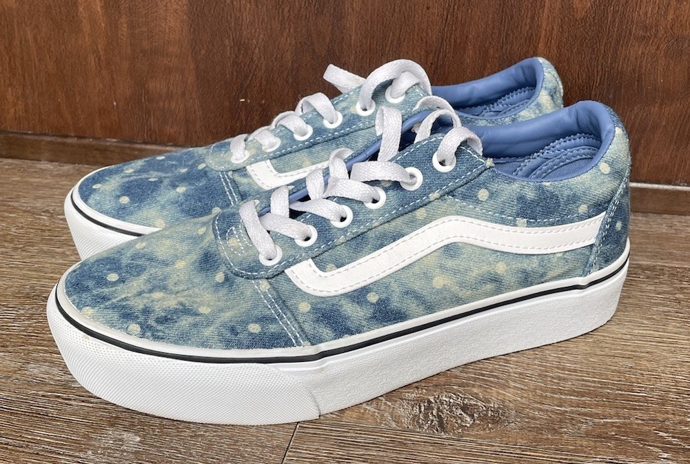 Vans Womens Old Skool Blue Denim Polka Dot Sneakers Size 8.5 Platform Shoe Clean