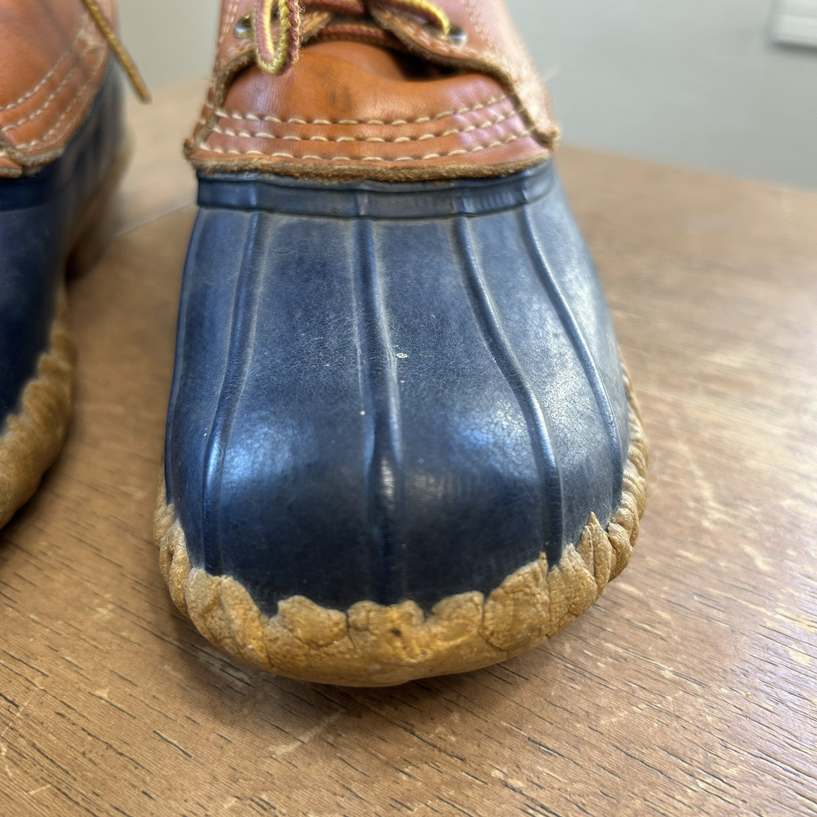 VTG LL Bean Boots Rubber Gumshoes Women’s 6M Duck Boot Tan Leather Unlined