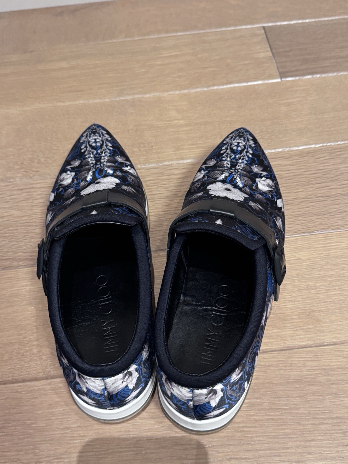 Jimmy Choo Women’s Floral Slip On Sneakers Blue Black White EU 37 Luxury Shoes
