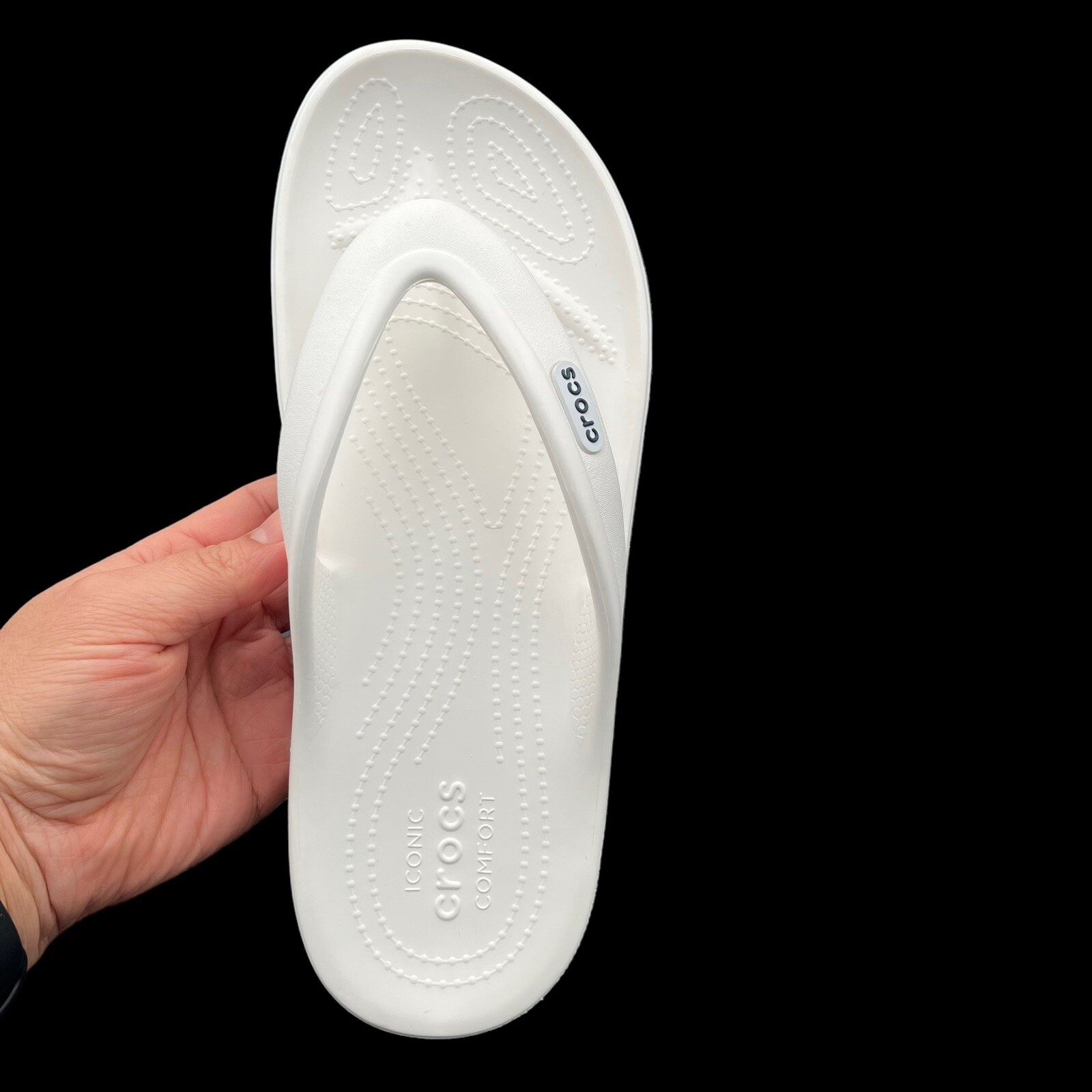 Crocs Bayaband Womens Flip Flop Sandals Size 9 White Navy Blue Water Friendly